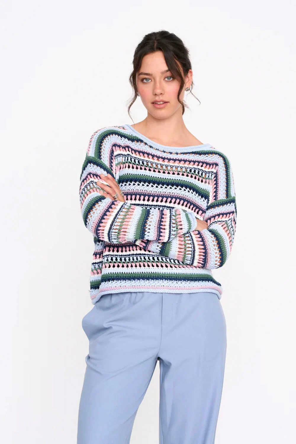 24COLOURS - STRIPED SWEATER - BLUE/ROSE