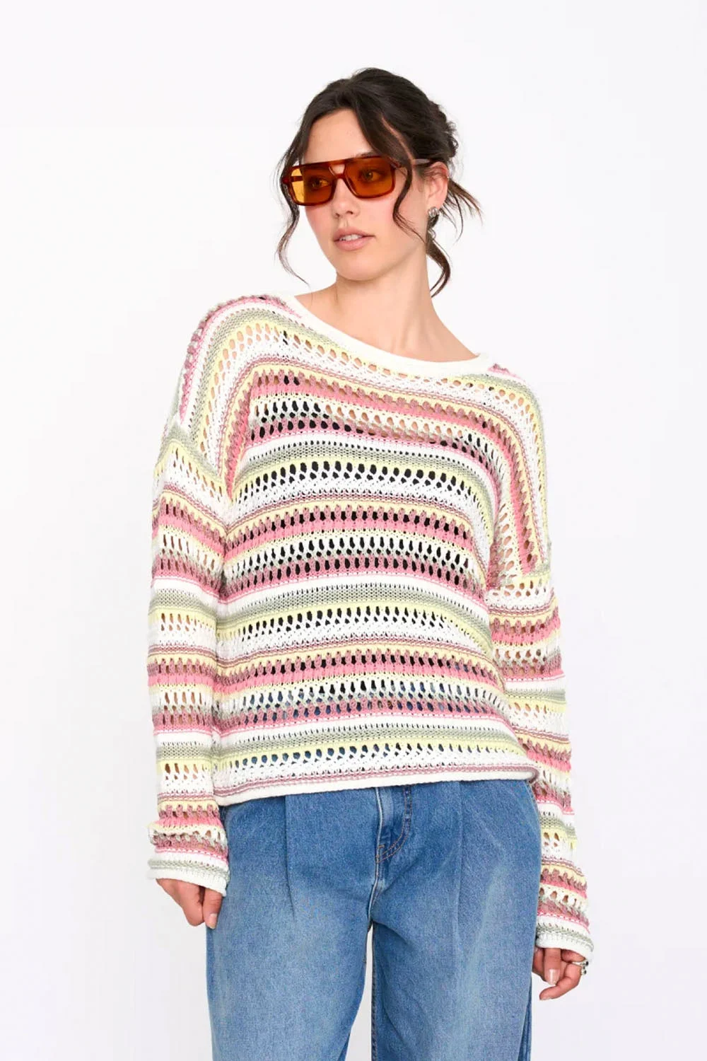 24COLOURS - STRIPED SWEATER - GREEN/ROSE