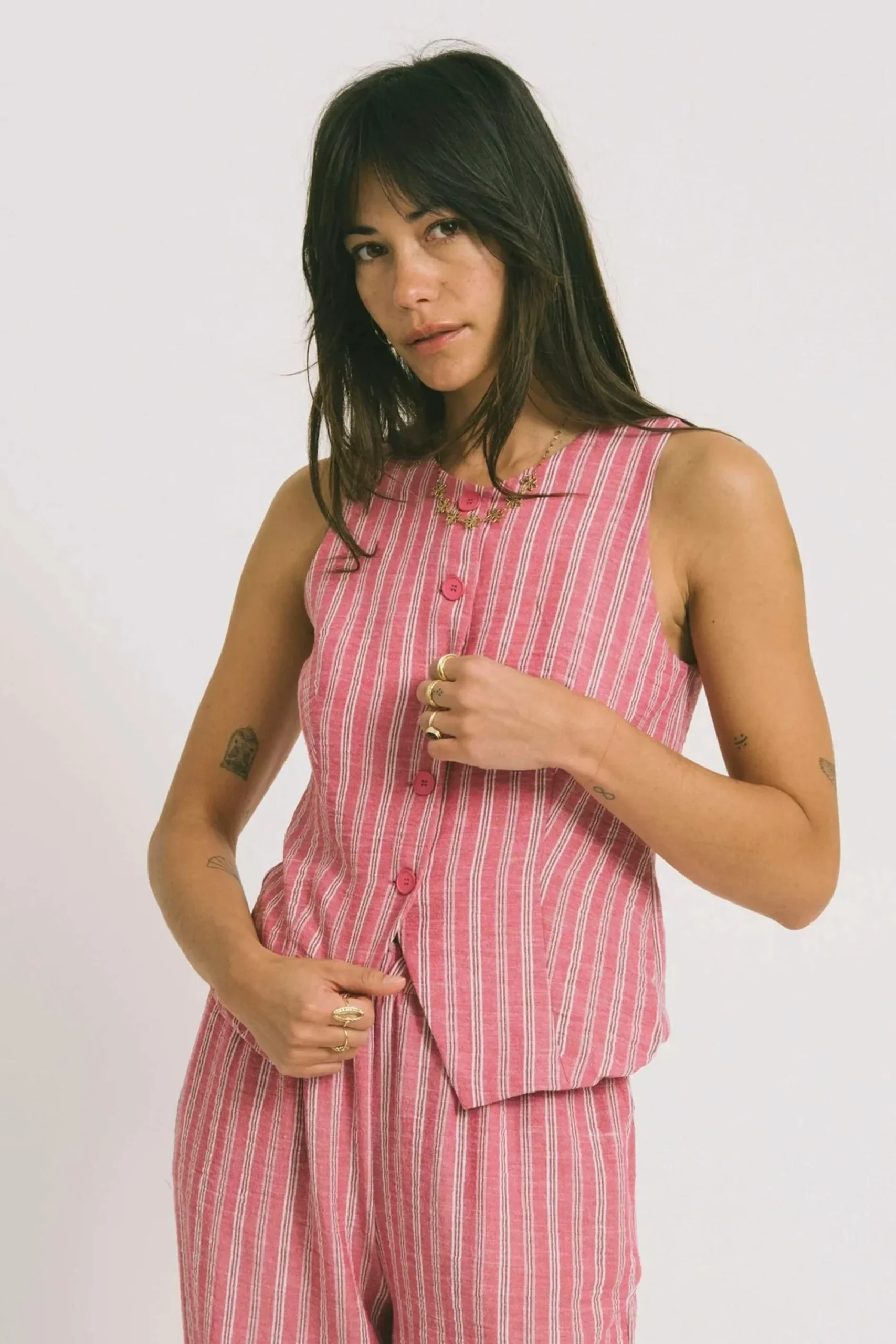 24COLOURS - STRIPED VEST - PINK