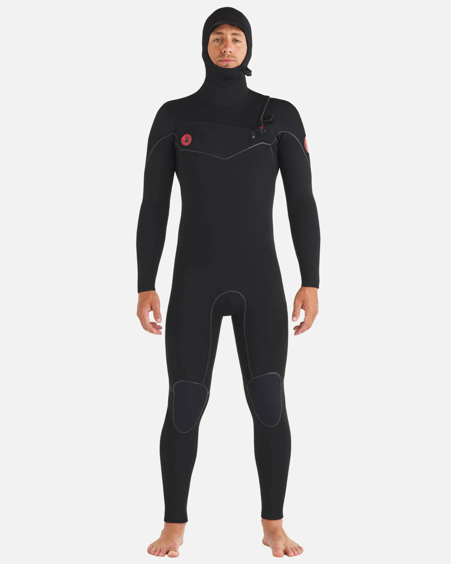4/3mm Red Cell Hooded Chest-Zip Fullsuit - Black
