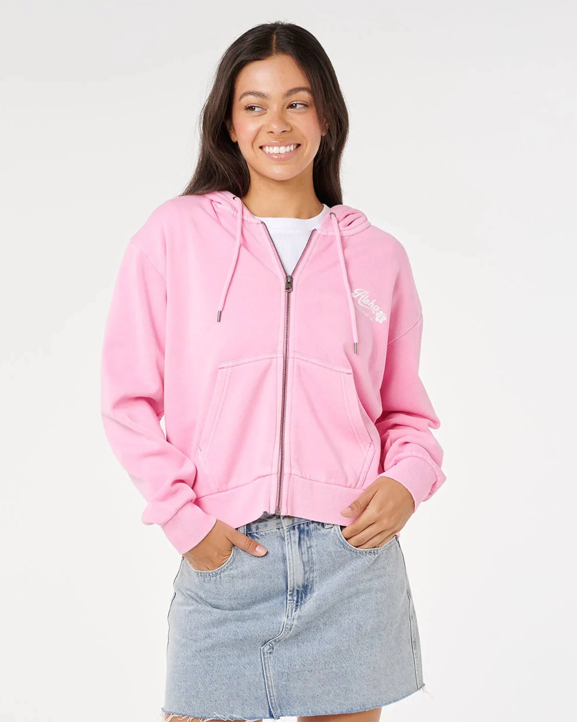 Aloha Relaxed Zip Through - Pastel Pink