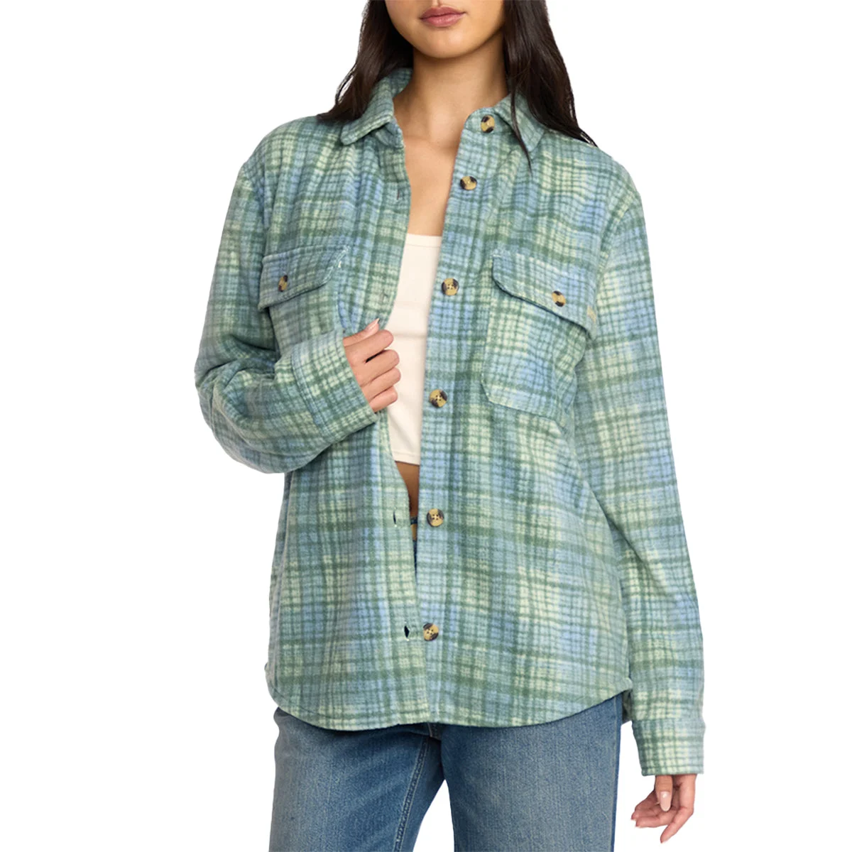 Billabong Women's Forge Fleece Long Sleeve Button-Up Flannel Shirt