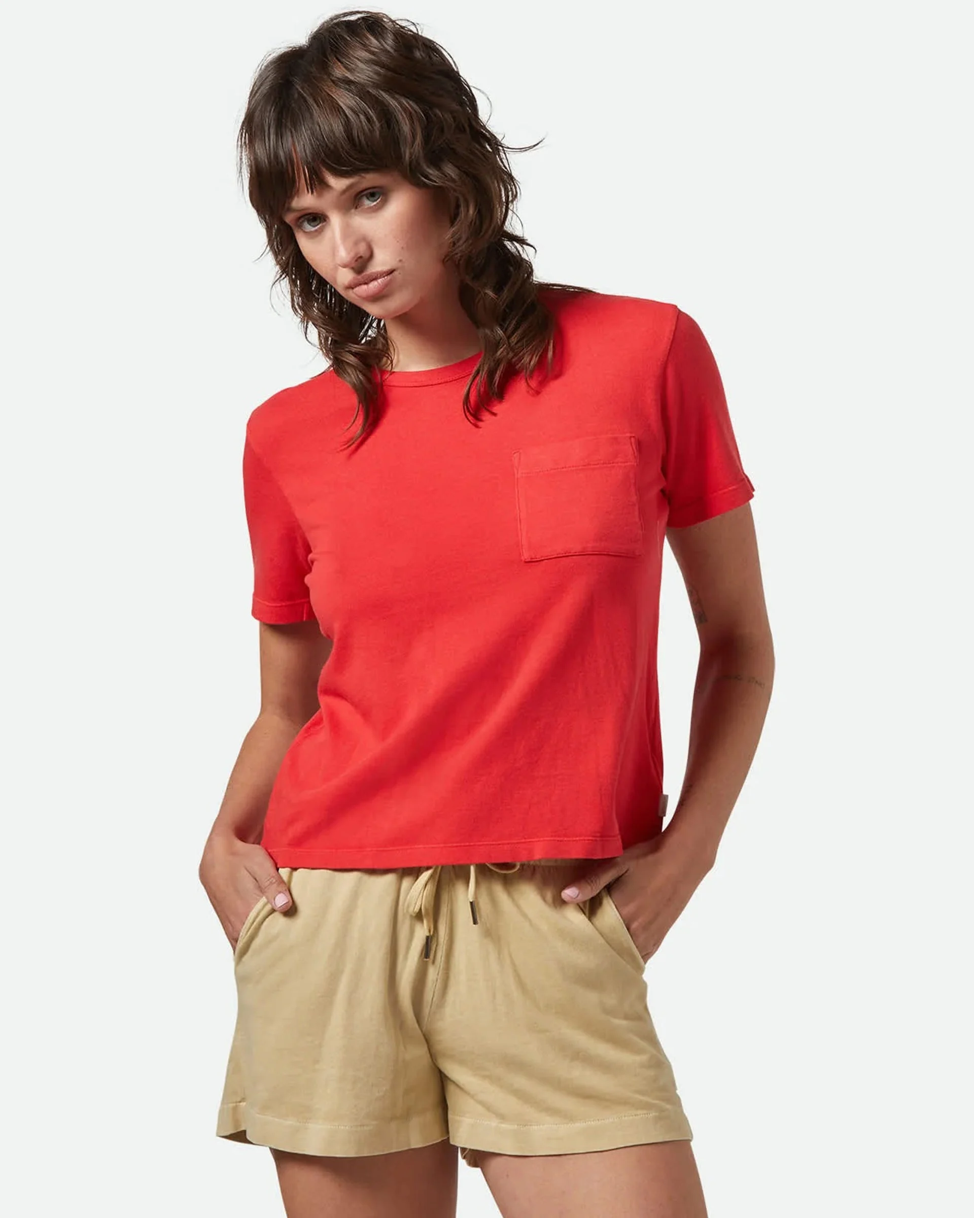 Carefree Organic Garment Dye Perfect Pocket S/S T-Shirt - Crimson