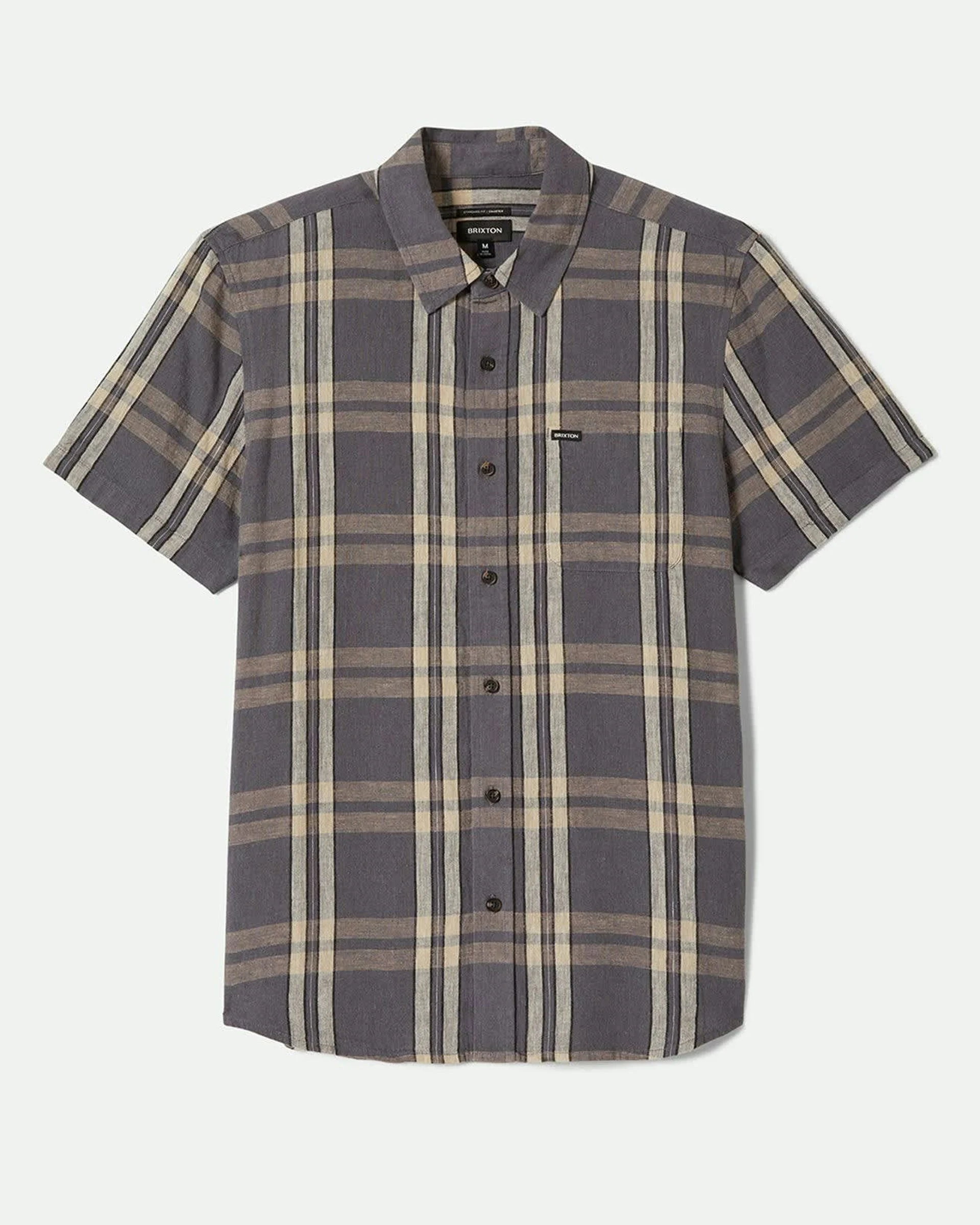 Charter Linen Blend S/S Woven Shirt - Charcoal/Beige Plaid
