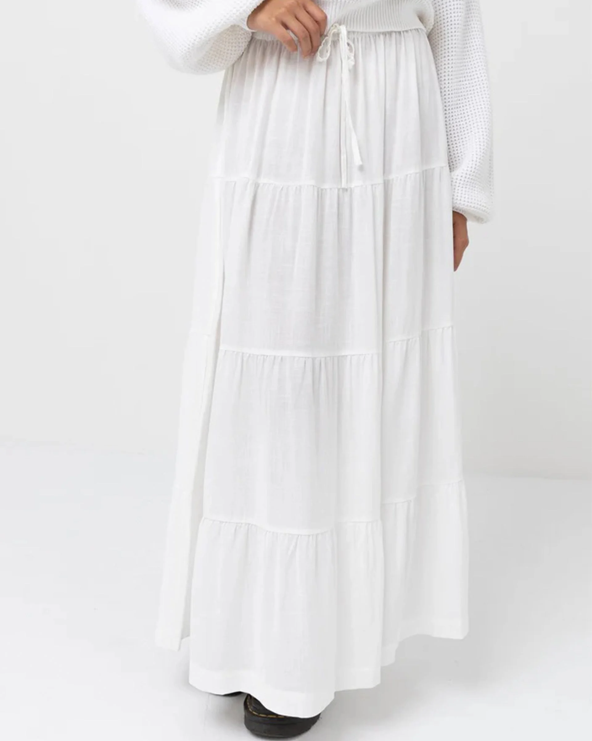 Classic Tiered Maxi Skirt - White