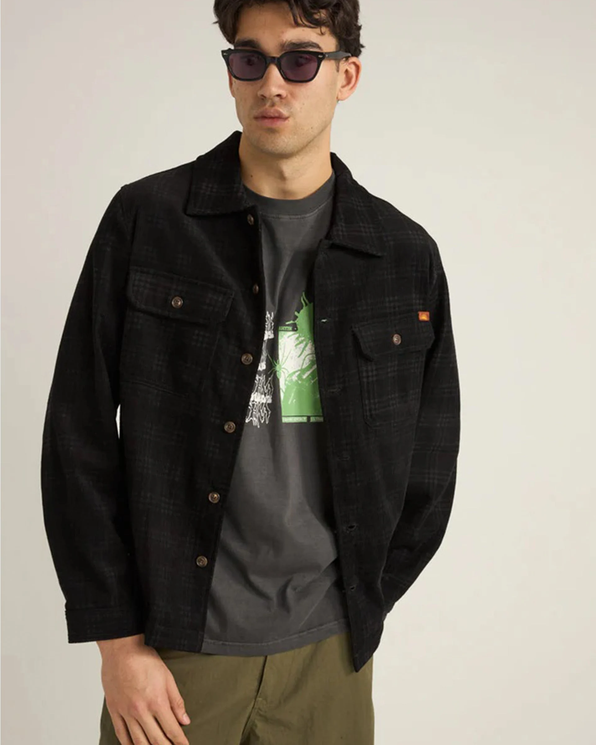 Cord Check Overshirt - Black