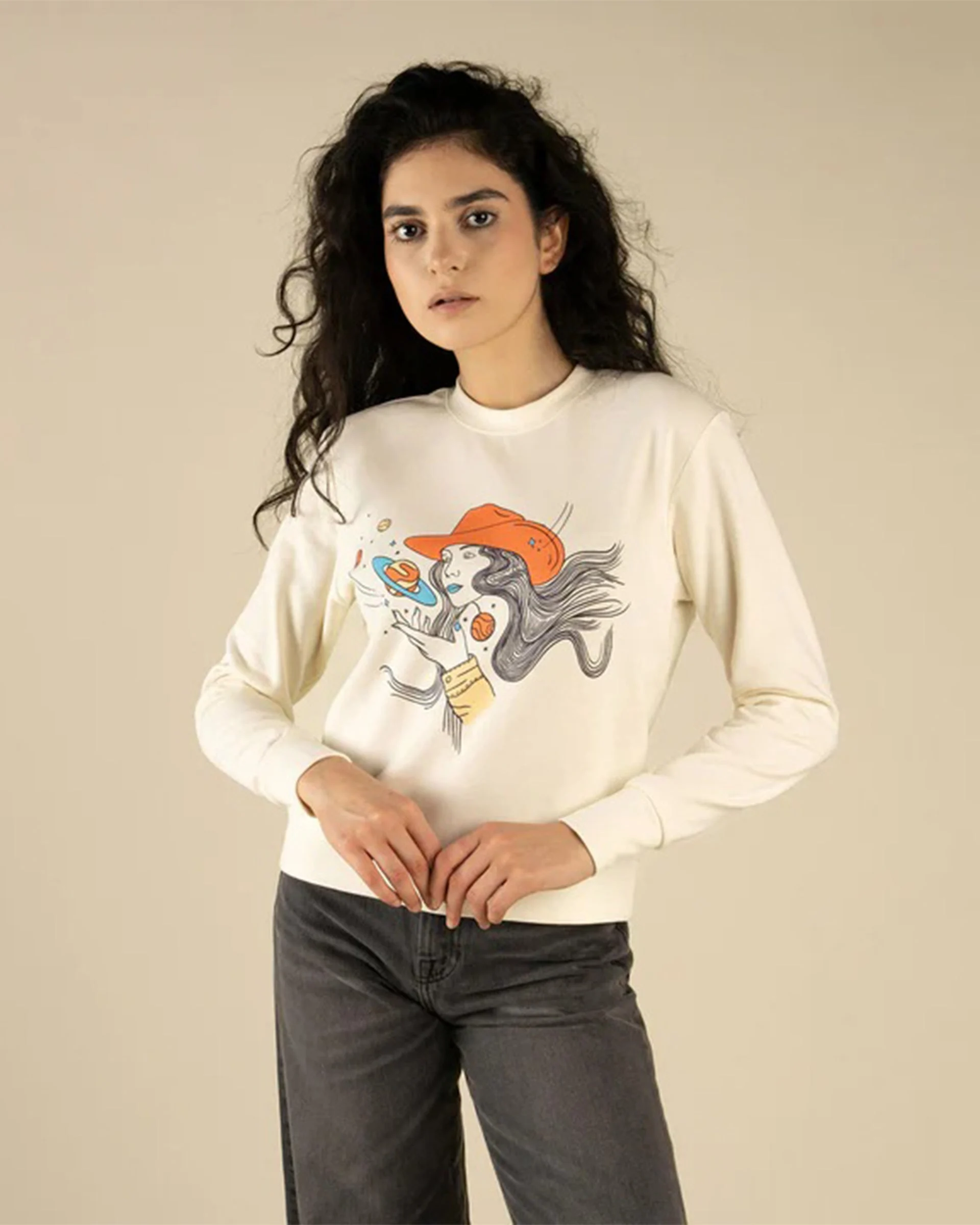 Cosmic Cowgirl Drop Shoulder Sweatshirt - Vintage White