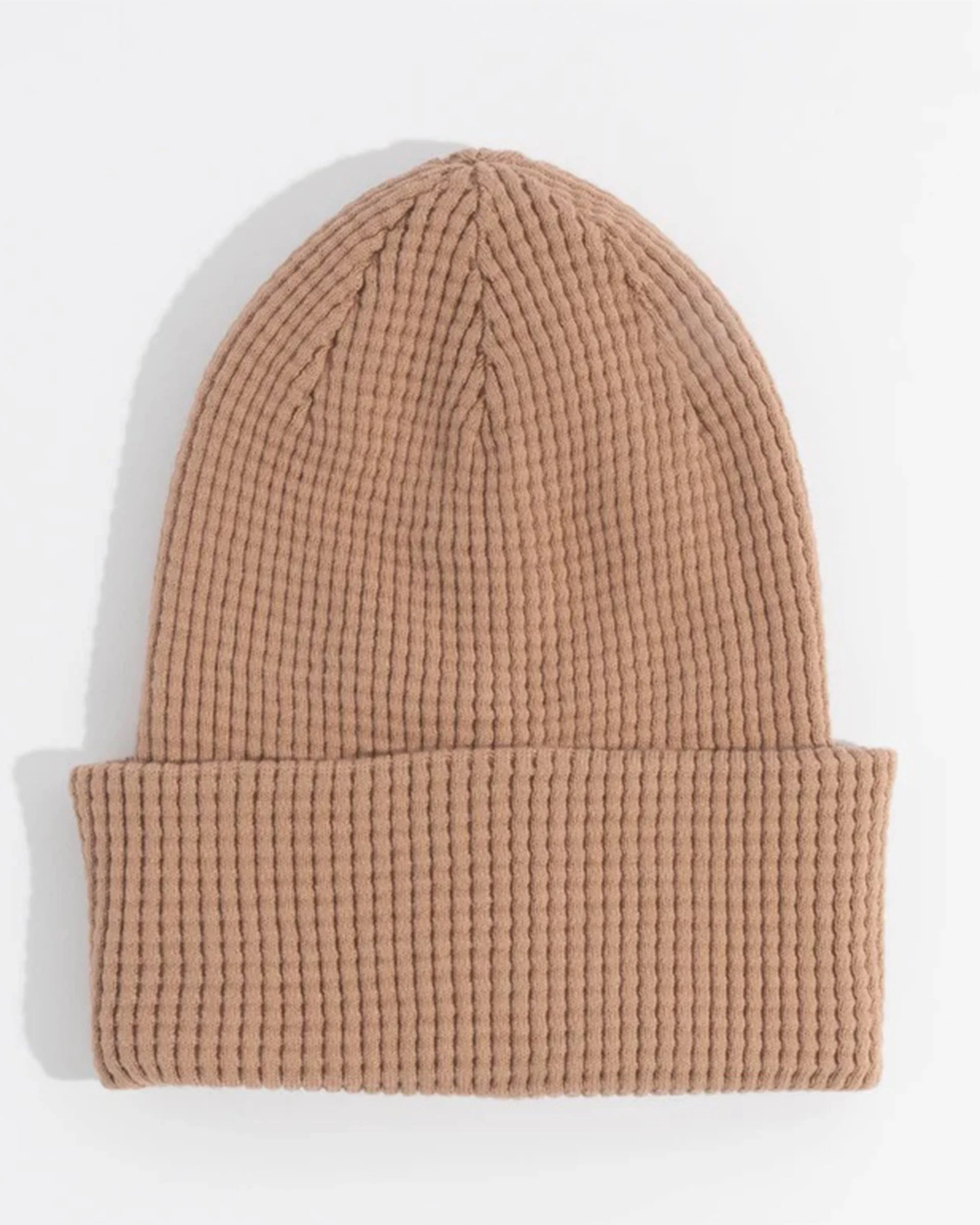 The Crossover Waffle Knit Beanie - Light Brown