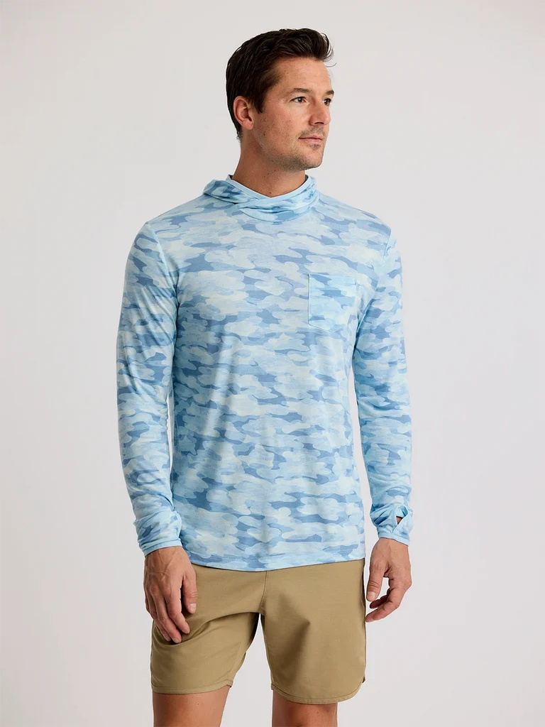 Free Fly Bamboo Lightweight Hooded L/S Shirt-Seasmoke Camo - Surf Blue