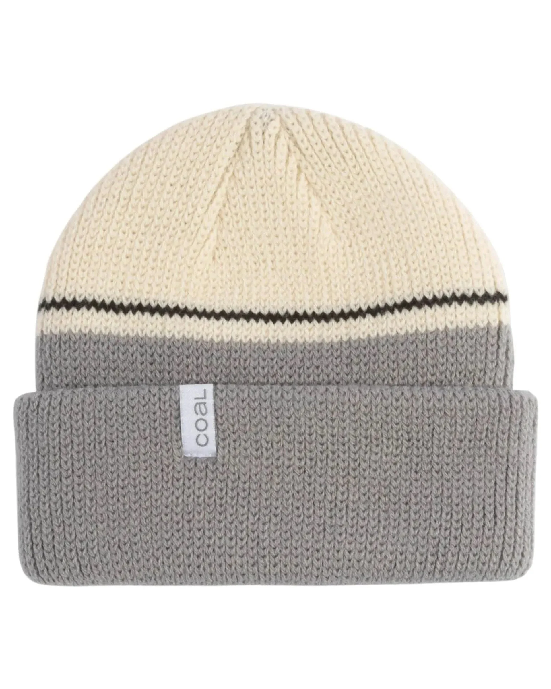The Frena Thick Knit Cuff Beanie - Mid Grey Blocked Stripe