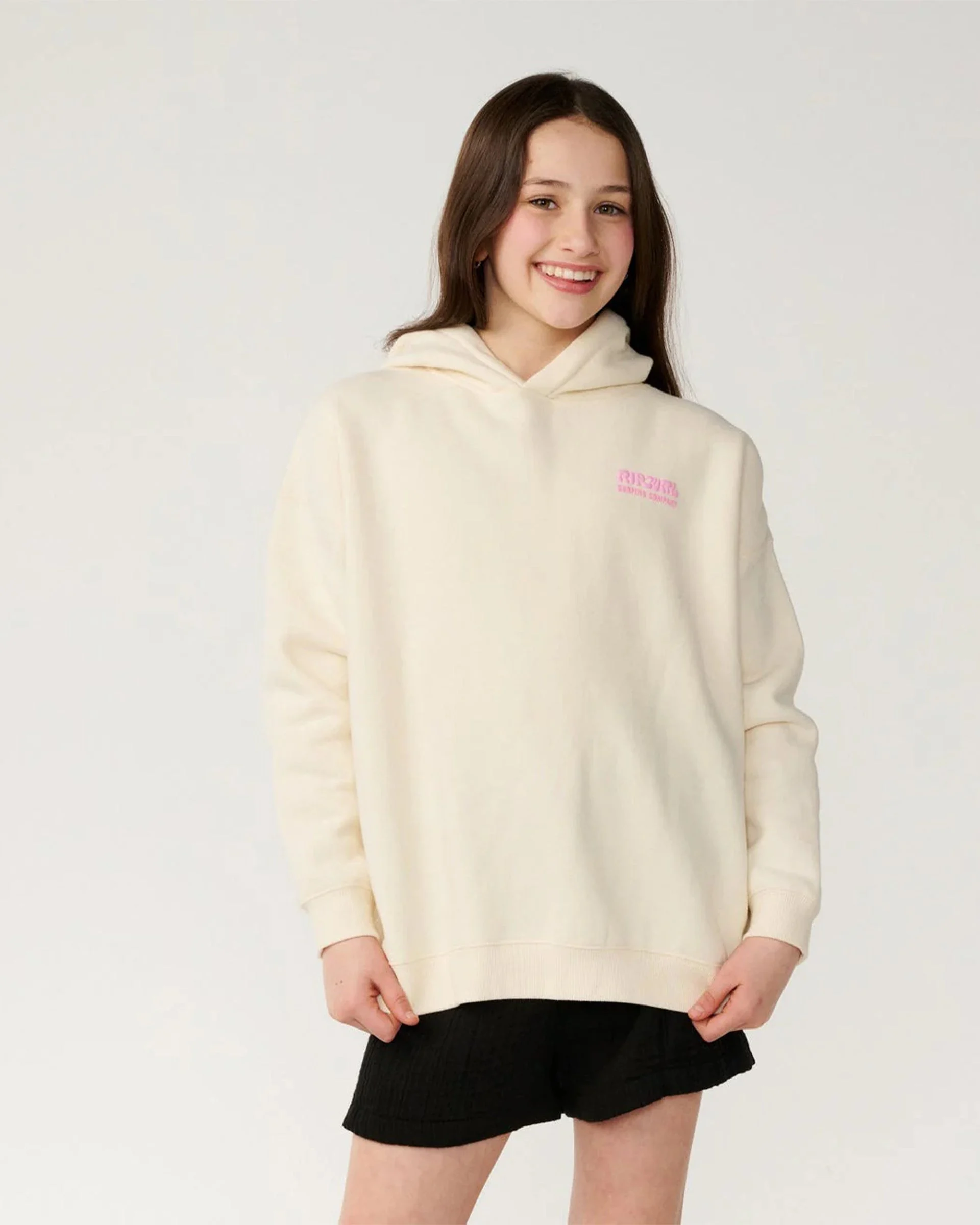 Girl's (8-16) Surf Puff Hood - Bone/Pink