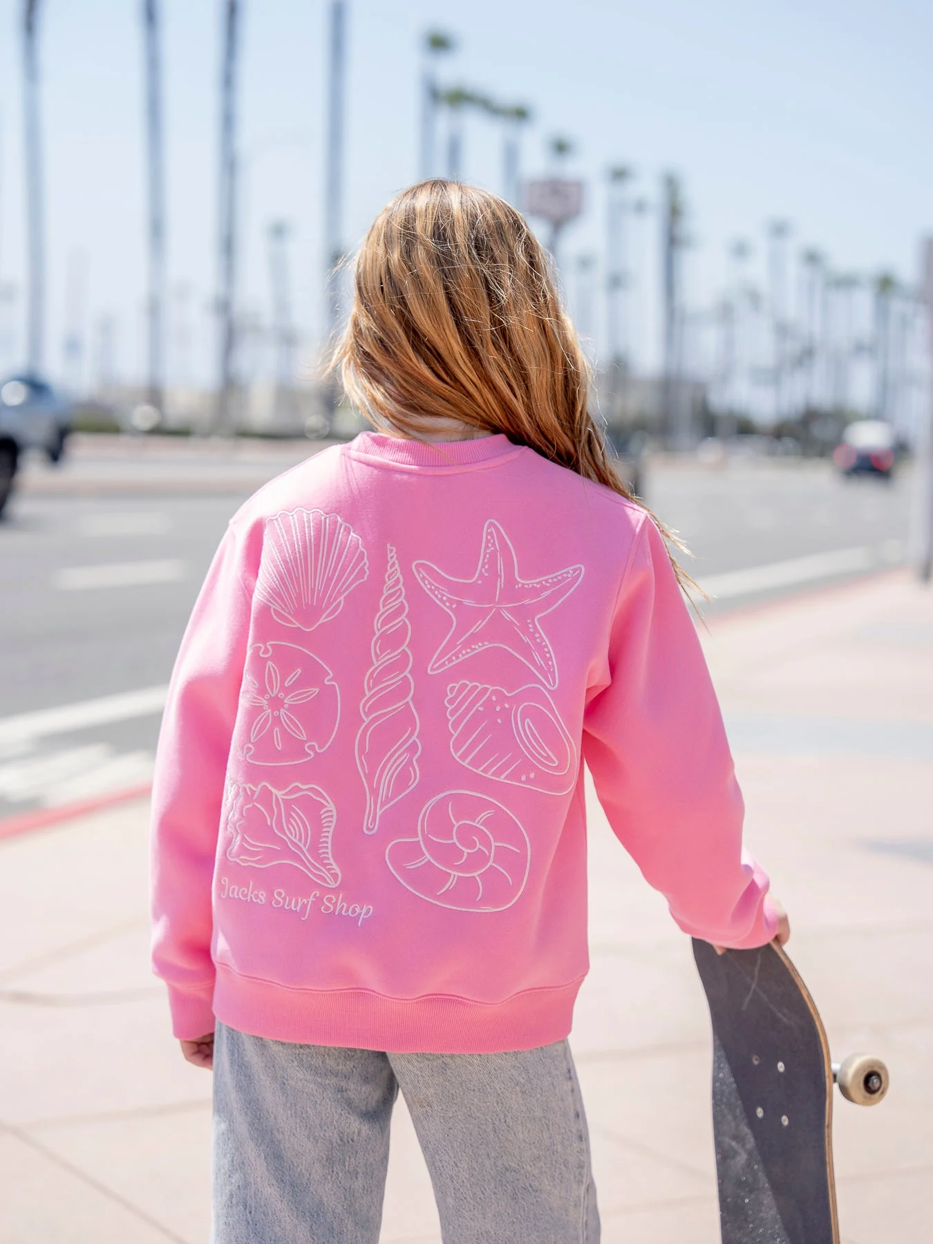 Girl's Treasure Embroidered Crewneck Sweatshirt - Hot Pink
