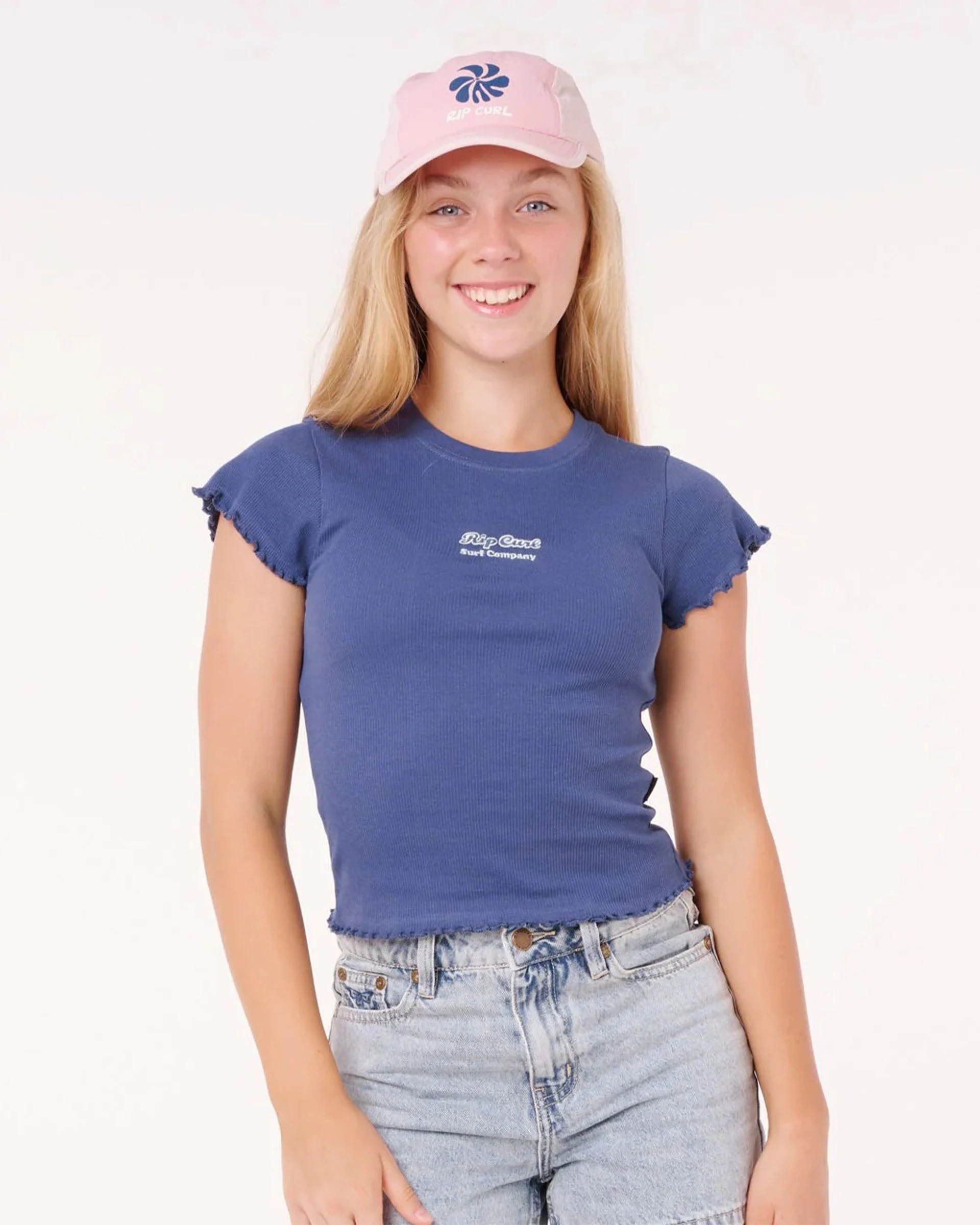 Girls Paradise Club Rib S/S T-Shirt - Washed Navy