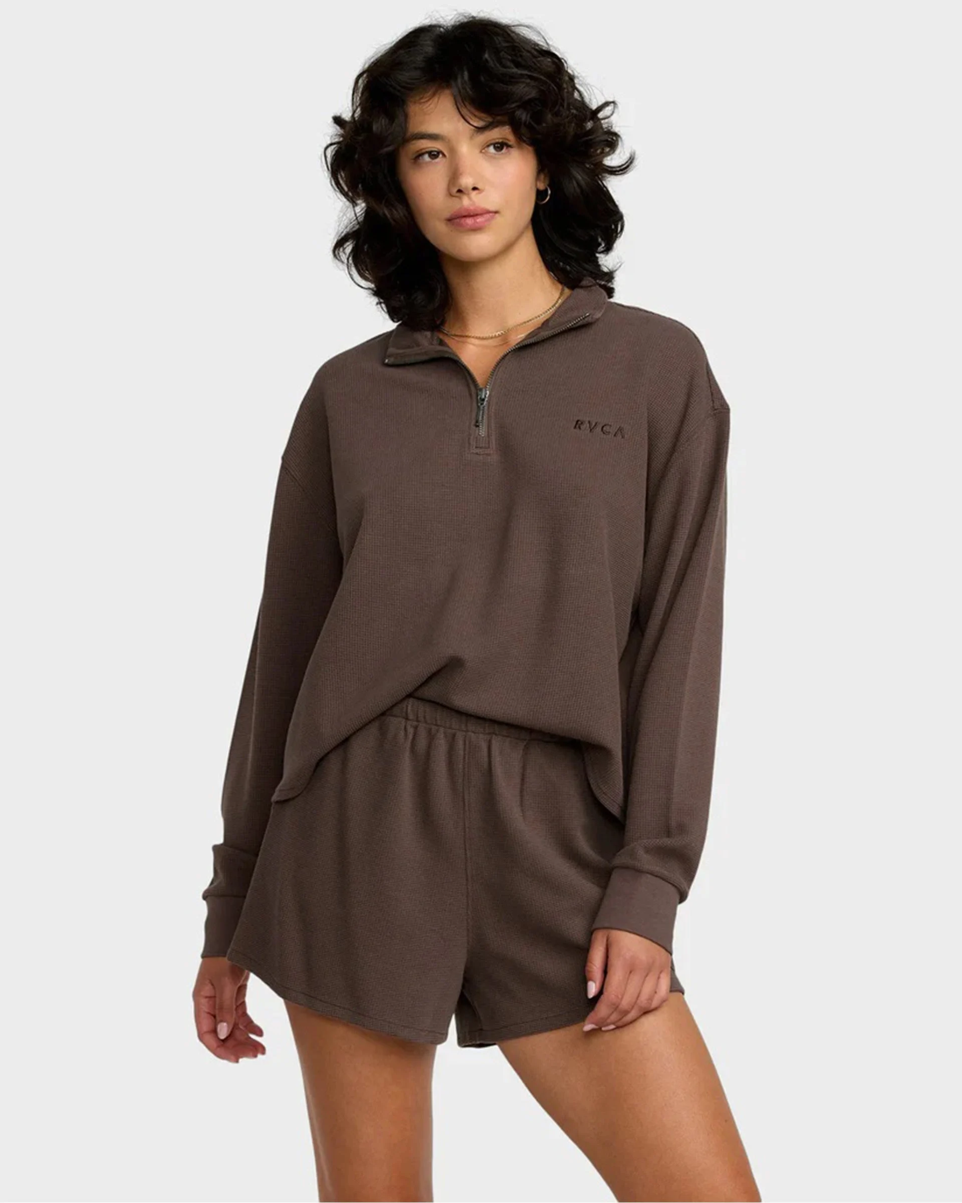 Glory Waffle Elastic Waist Shorts - Brown Bear