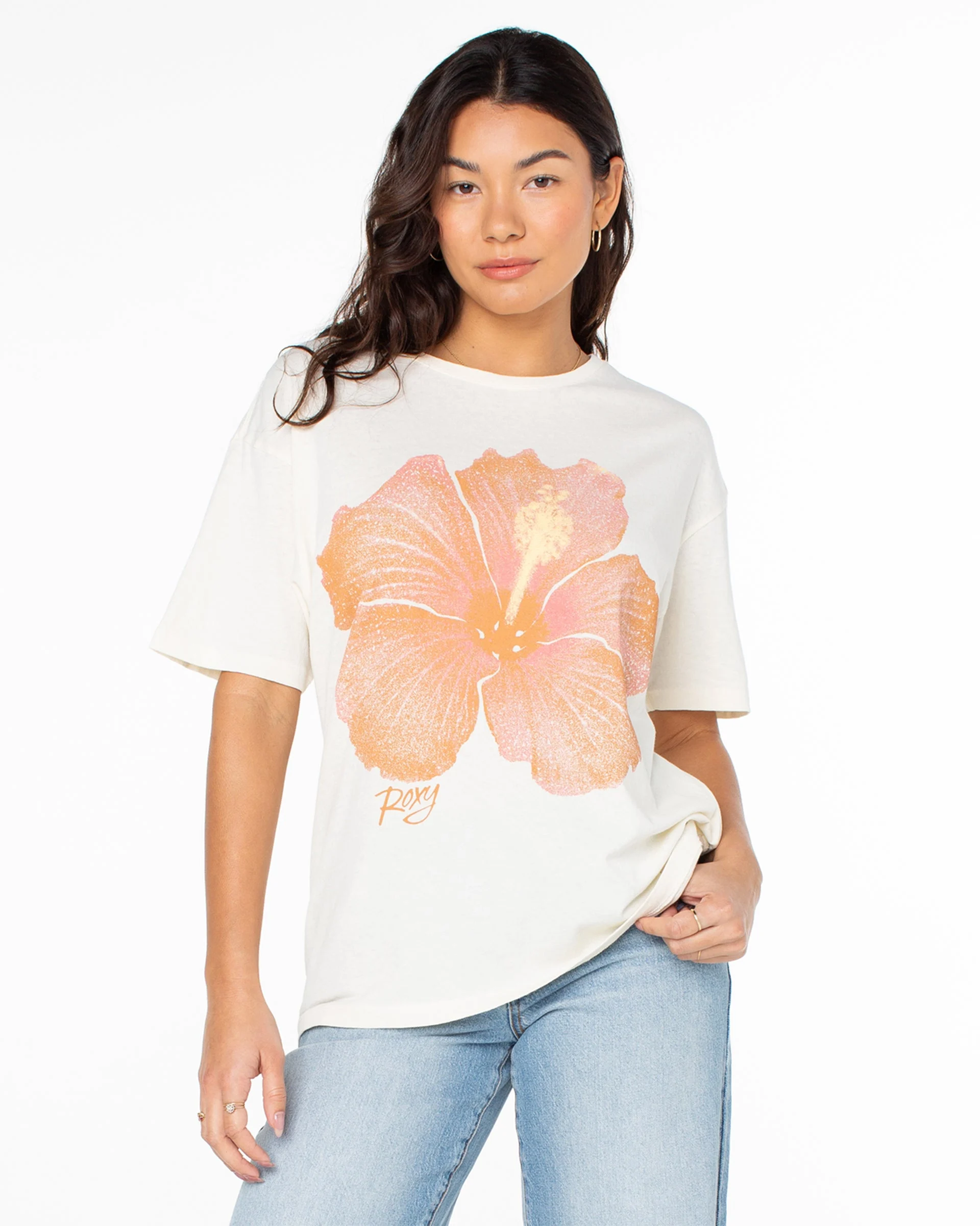 Hibiscus Spray S/S T-Shirt - Egret Hibiscus Spray