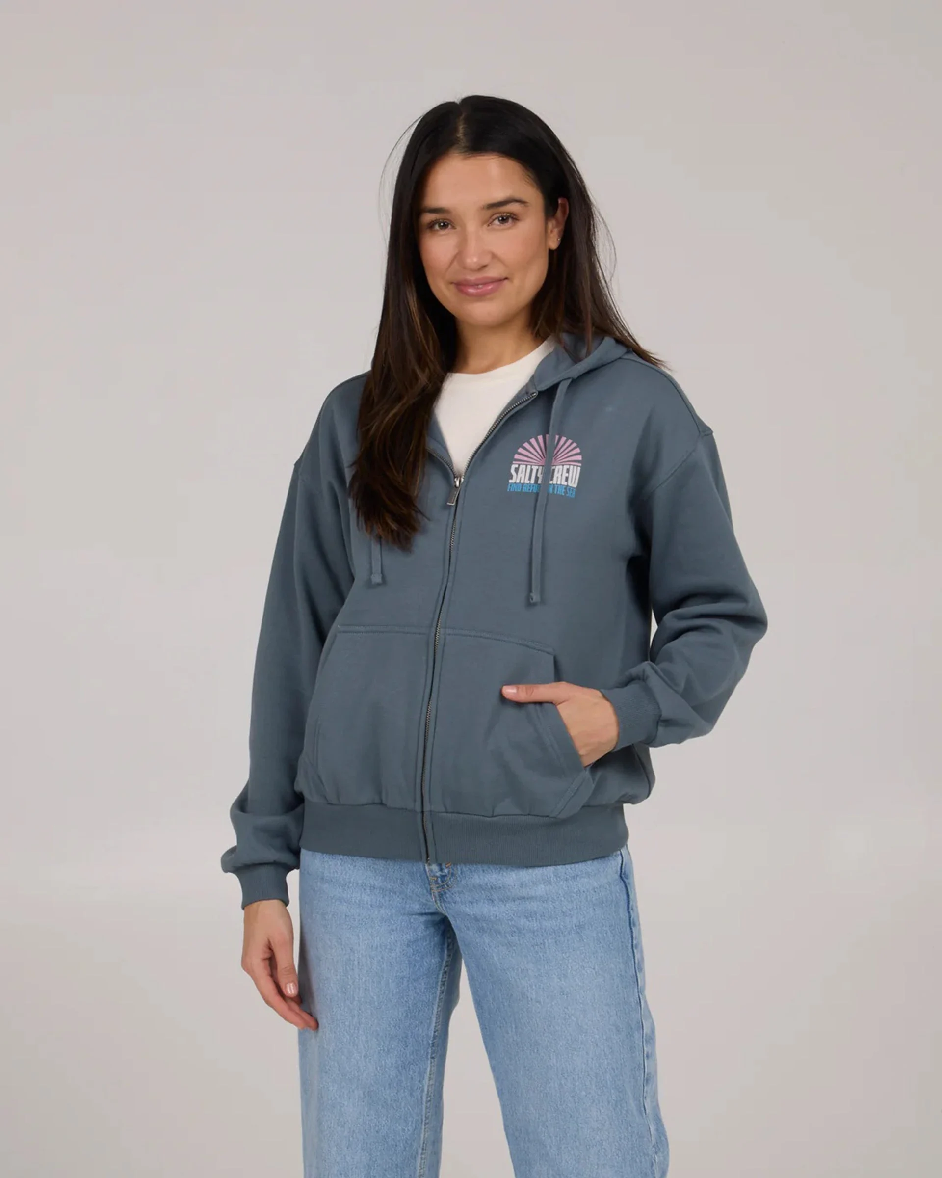 In The Rays Zip Fleece Hoodie - Fin Blue