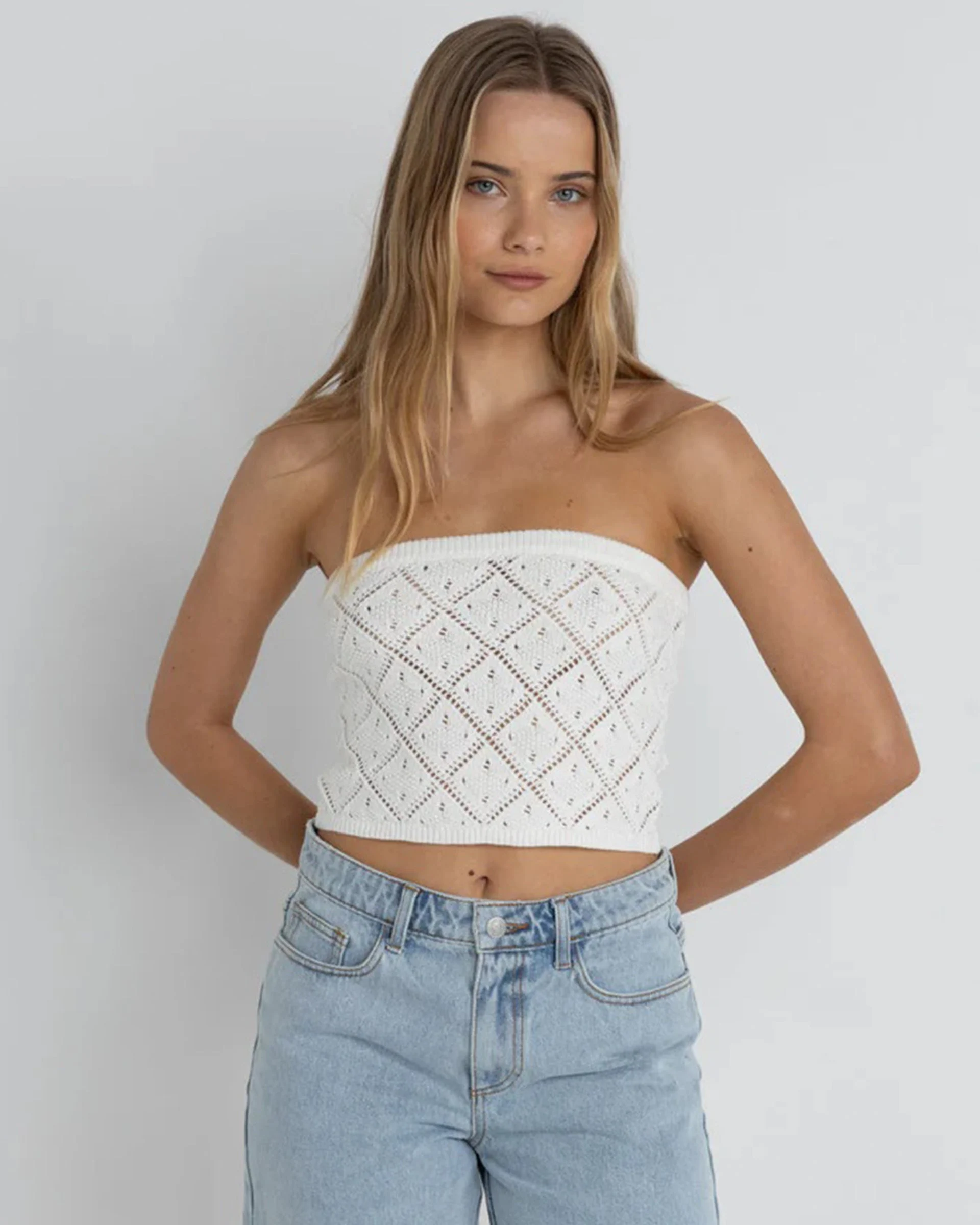 Islander Strapless Knit Top - White