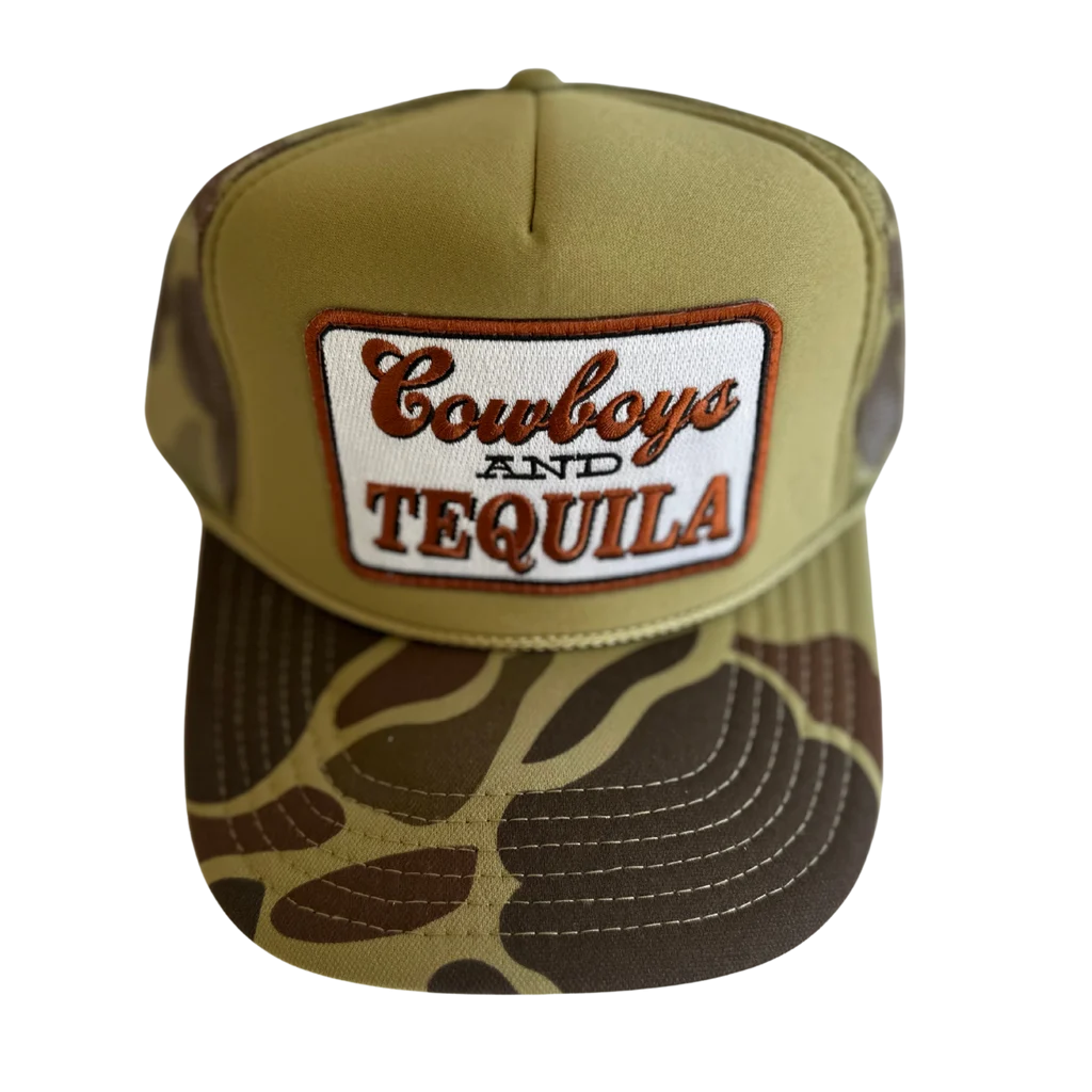 Local Beach Cowboys And Tequila Trucker Hat-Camo