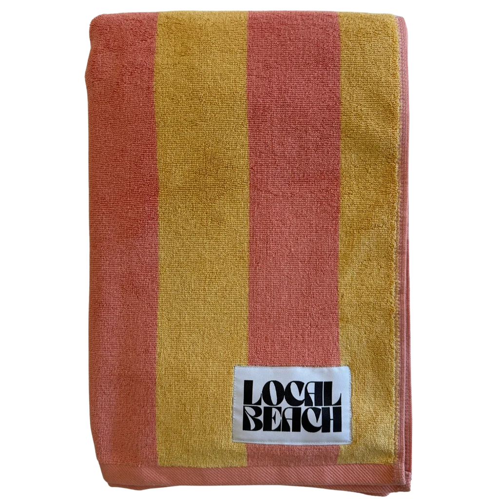 Local Beach Stripe Beach & Bath Towel-Golden Haze/Coral