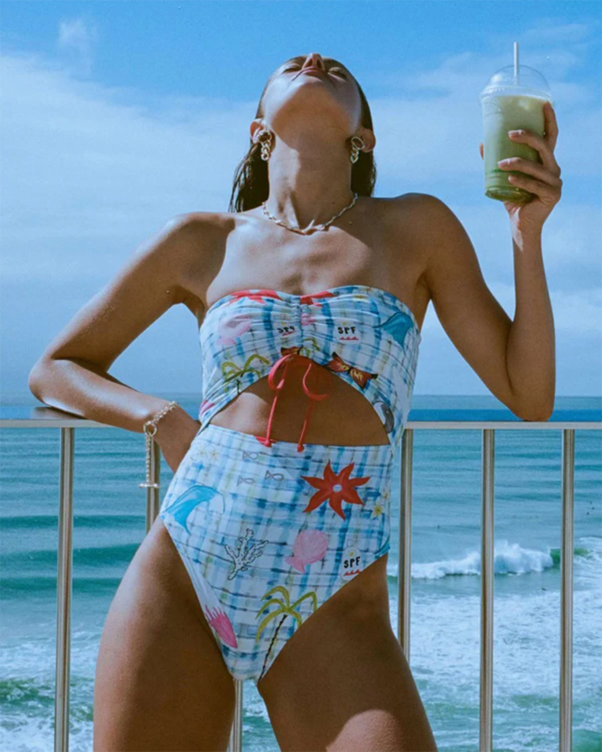 Lottie Hall Summer Bandeau One Piece Swimsuit - White Multi