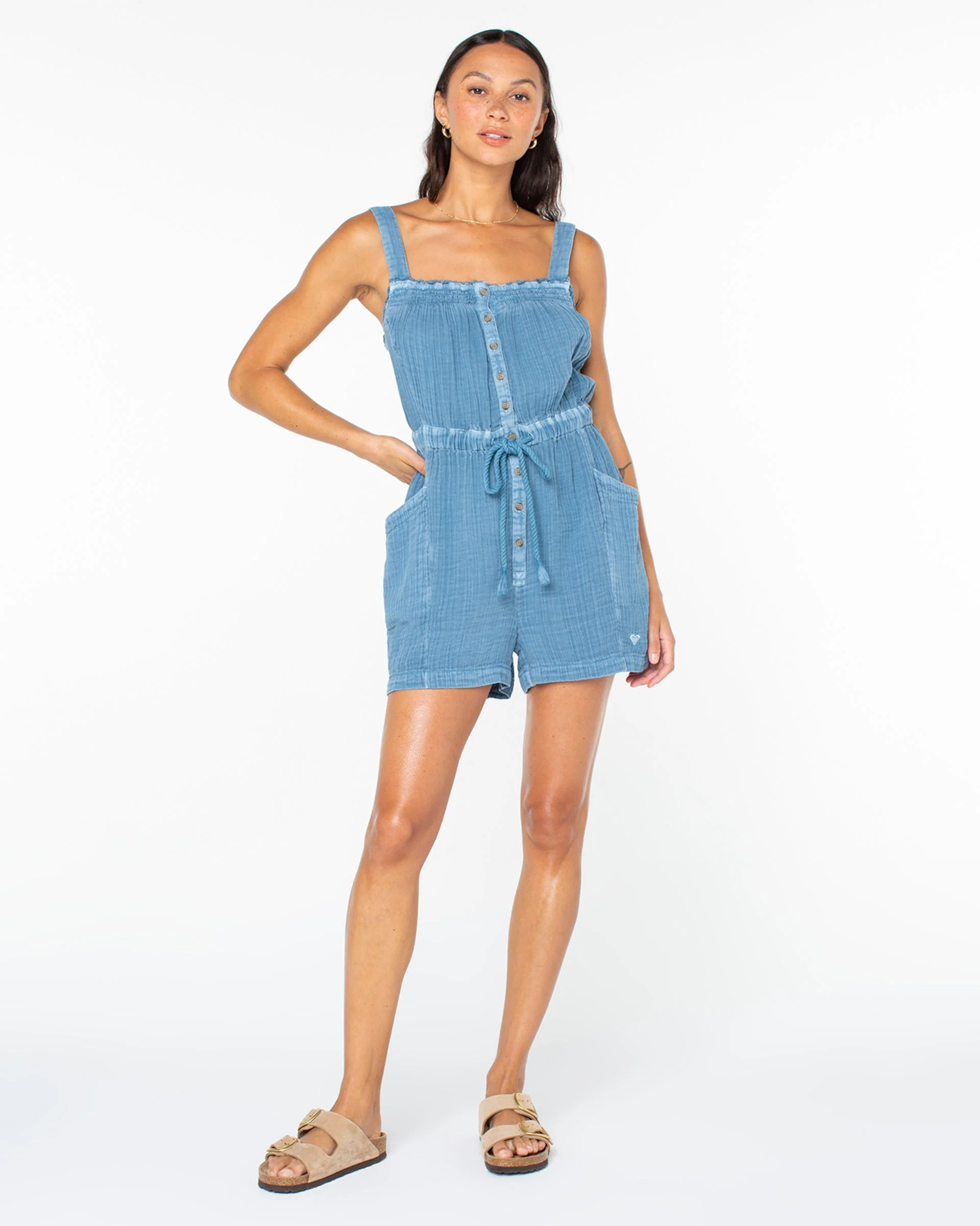 On Beach Time Romper - Captains Blue Solid