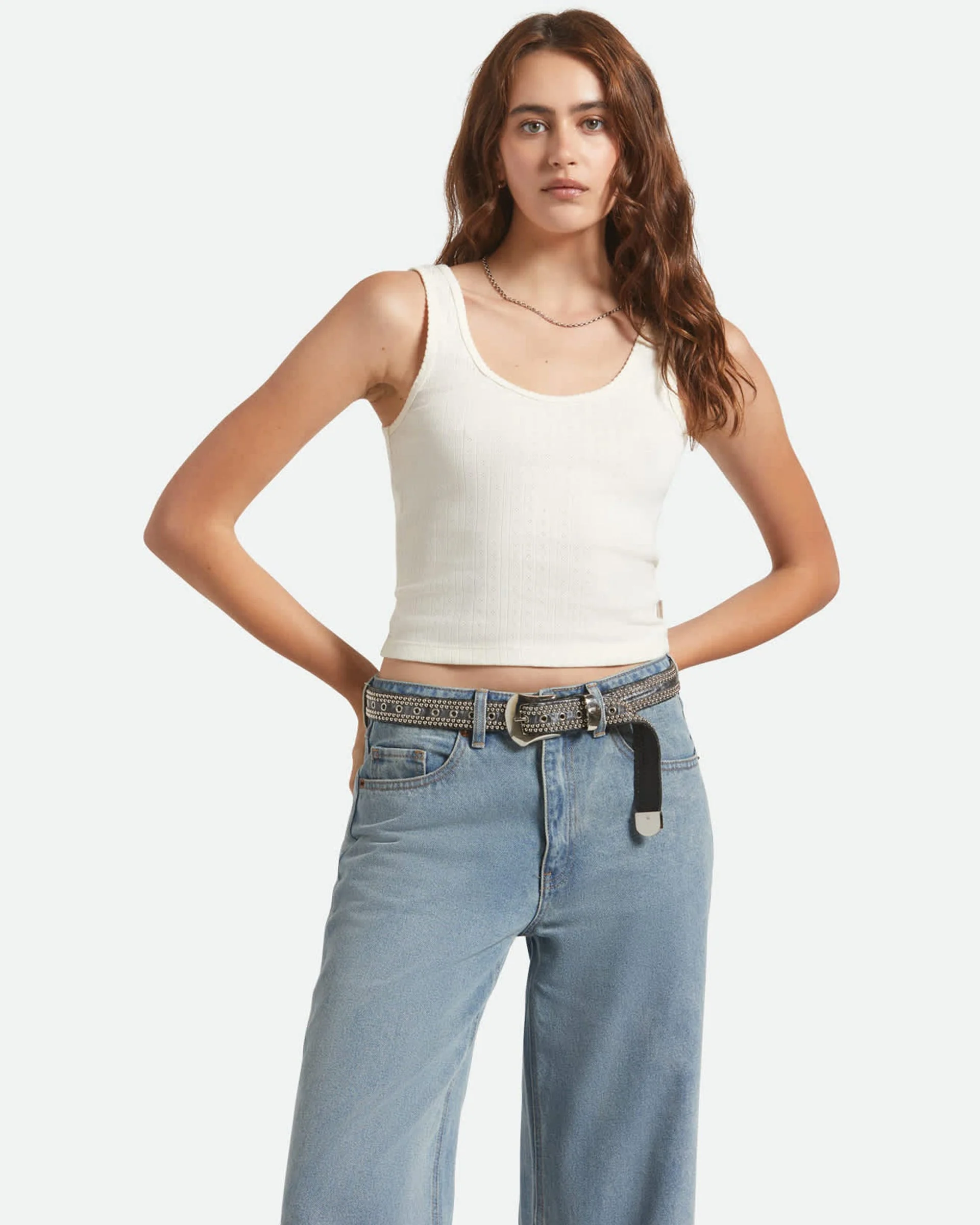 Pointelle Slim Fit Tank Top - Off White