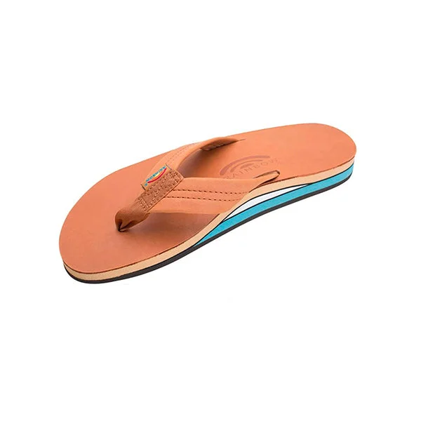 Rainbow Double Layer Premier Leather Men's Sandals - Tan Blue