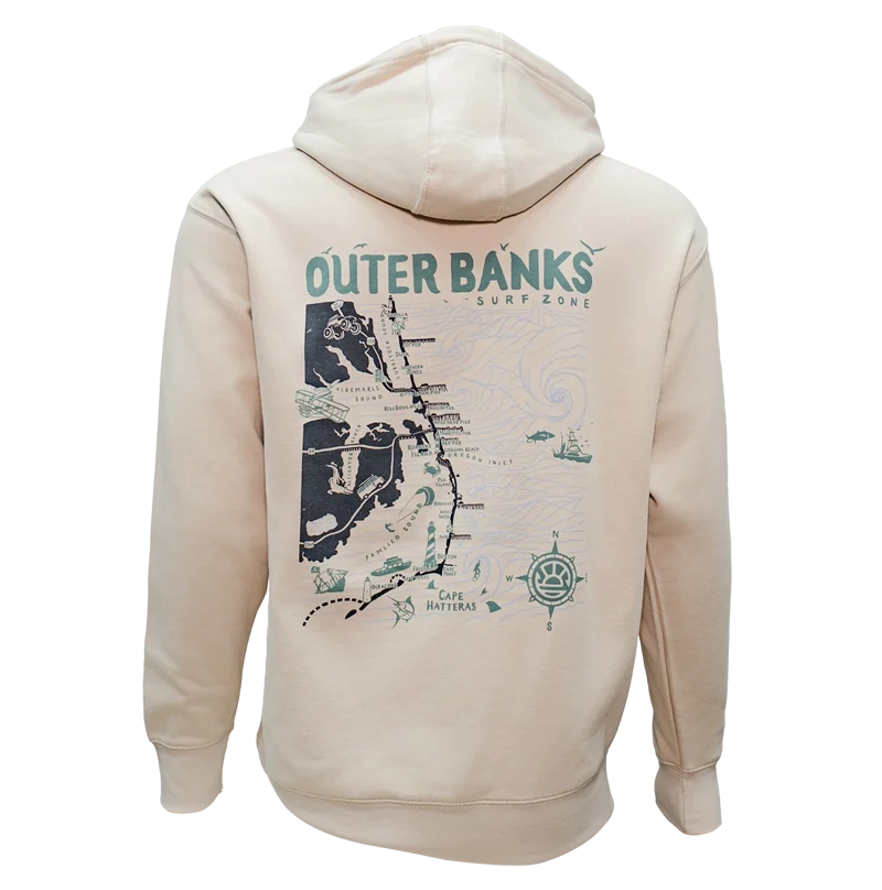 REAL Outer Banks Map Hooded Sweatshirt-Bone/Pine
