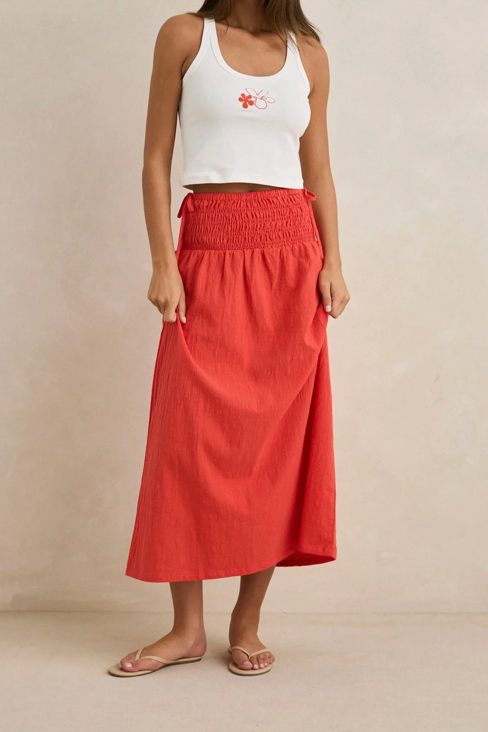 RHYTHM - ALANA TIE SIDE MAXI SKIRT - RED