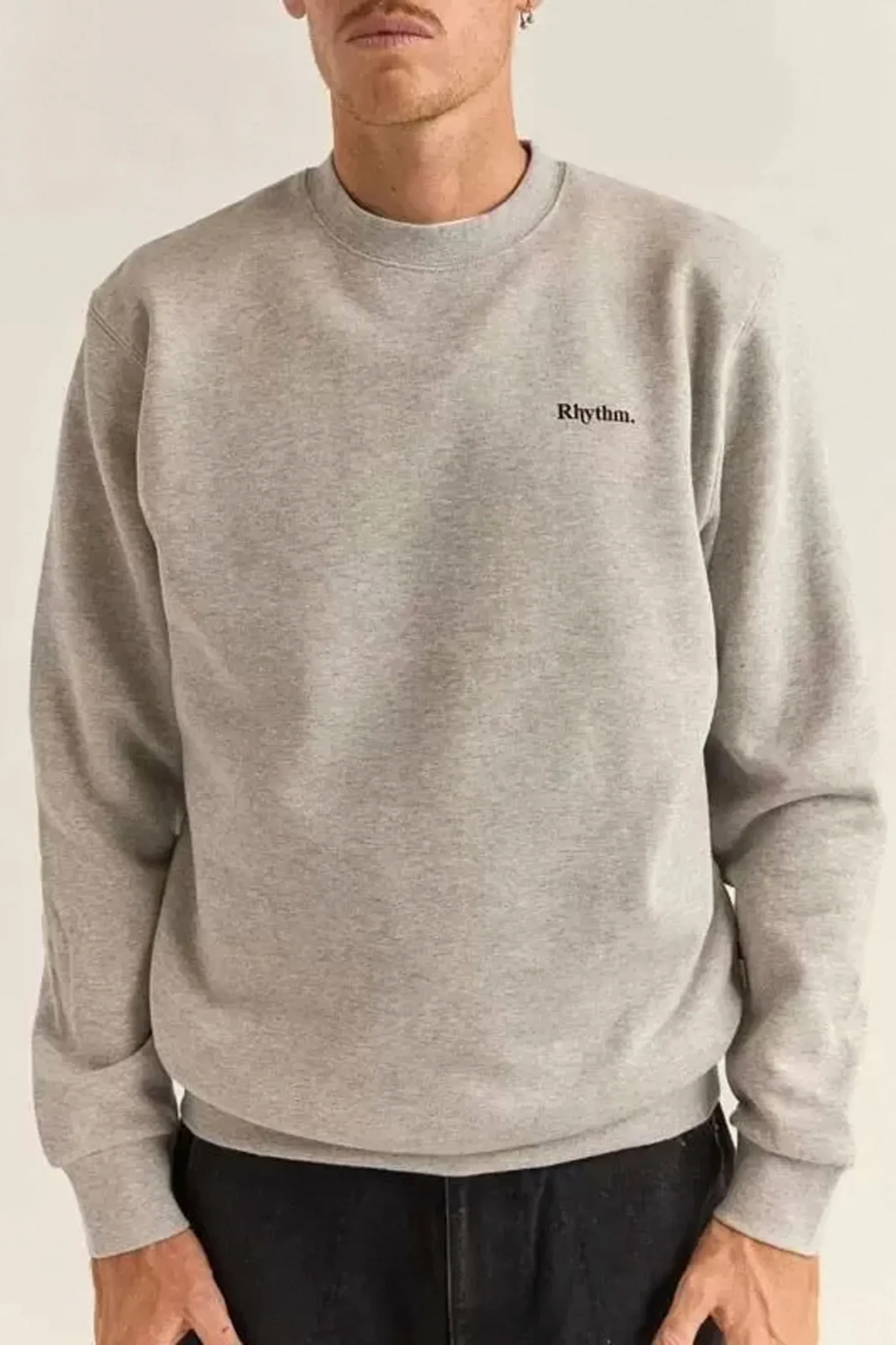 RHYTHM - BRAND FLEECE CREW - GREY HEATHER