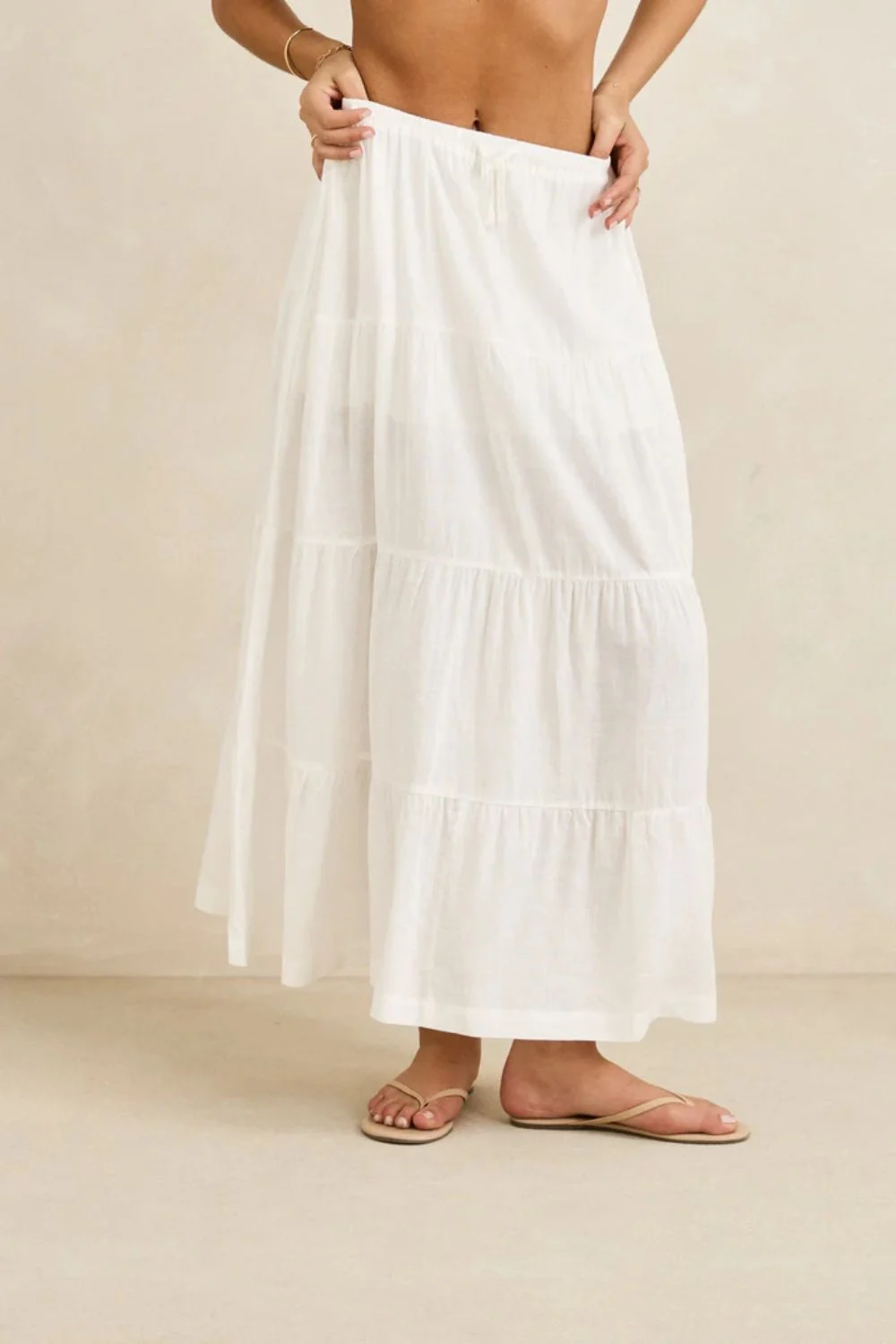 RHYTHM - CLASSIC TIERED MAXI SKIRT - WHITE