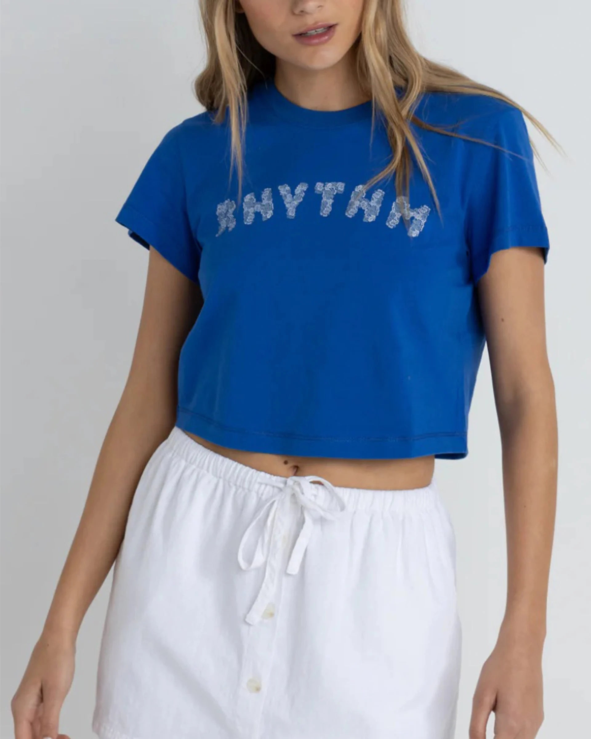 Rhythm Flower Crop Crew S/S T-Shirt - Blue