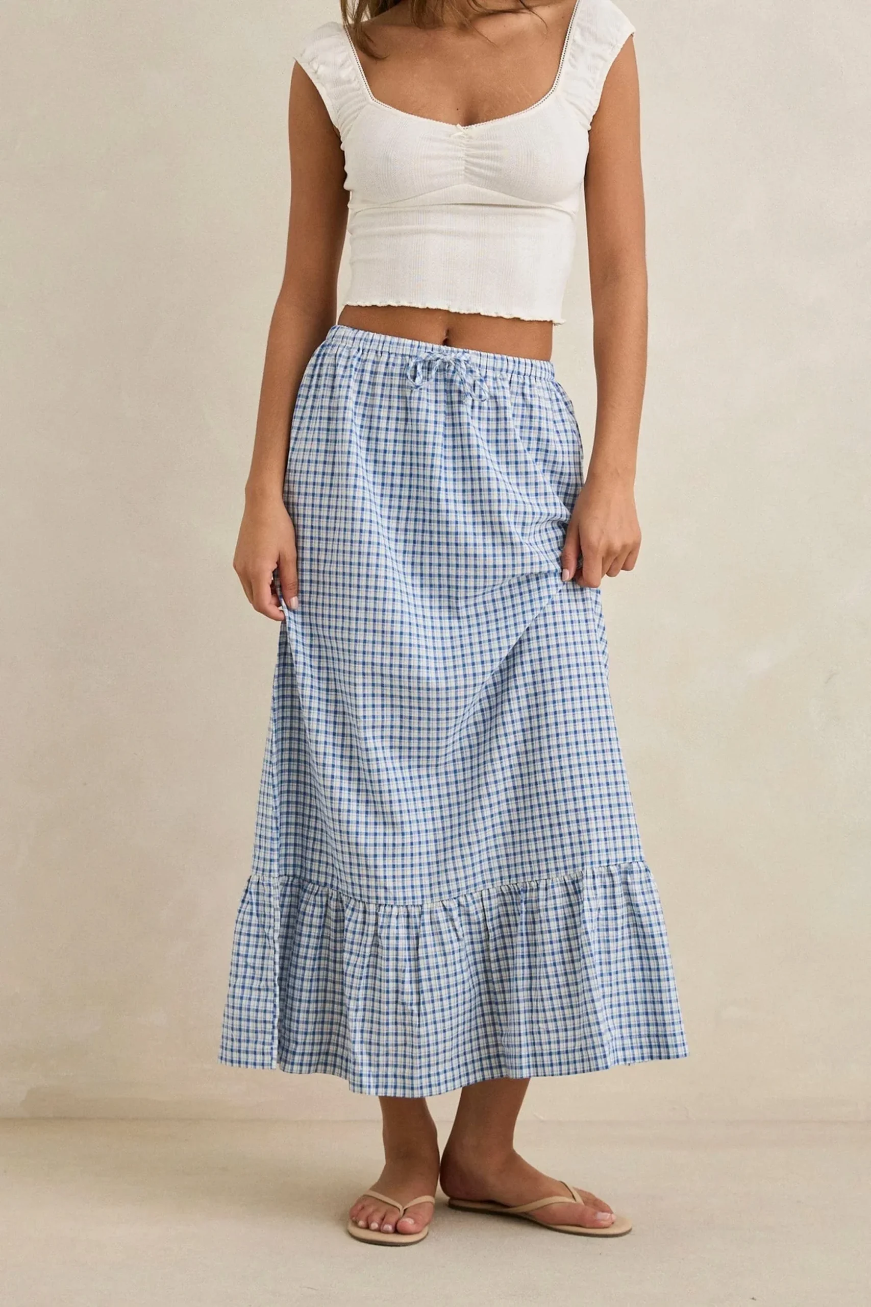 RHYTHM - LOLA CHECK TIERED MAXI SKIRT
