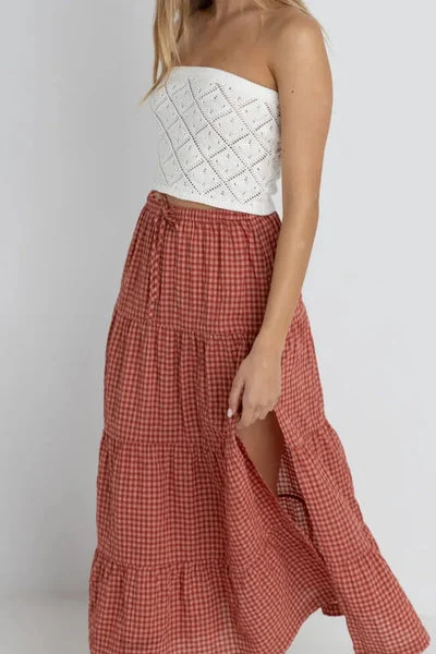 Rhythm Womens Skirt Lola Check Tiered Maxi