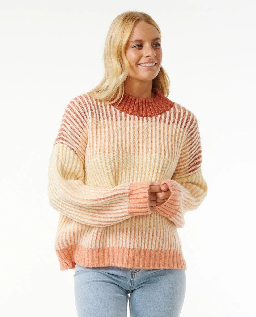Rip Curl Soleil Rib Knit Crew Sweater-Burnt Red