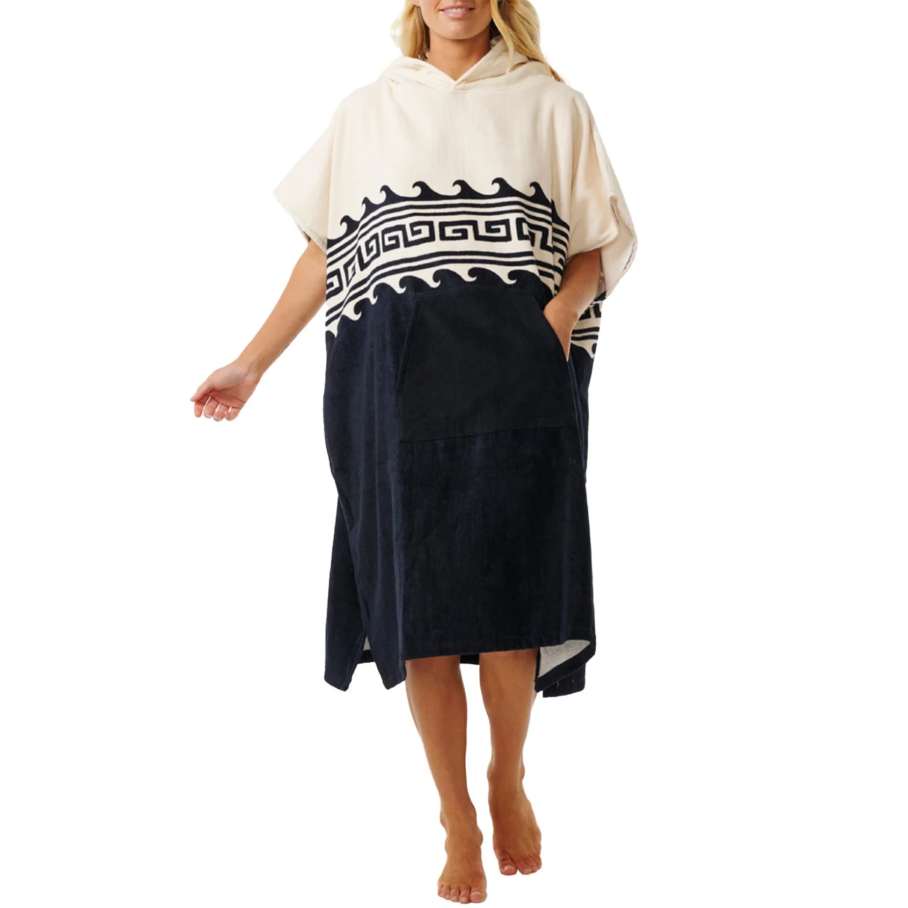 Rip Curl Women's Mixed Hooded Towel Changing Poncho - Black/Oatmeal