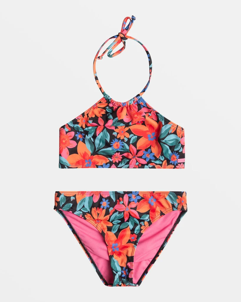 Roxy Girls Floral Fiesta Crop Top Bikini-Anthracite