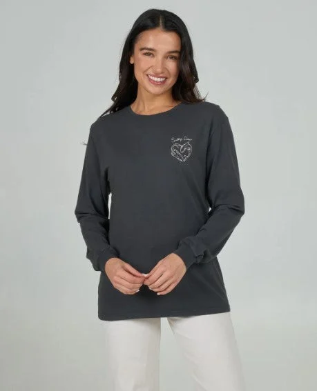 Salty Crew Womens Shirt Heart Shark Long Sleeve Boyfriend Tee