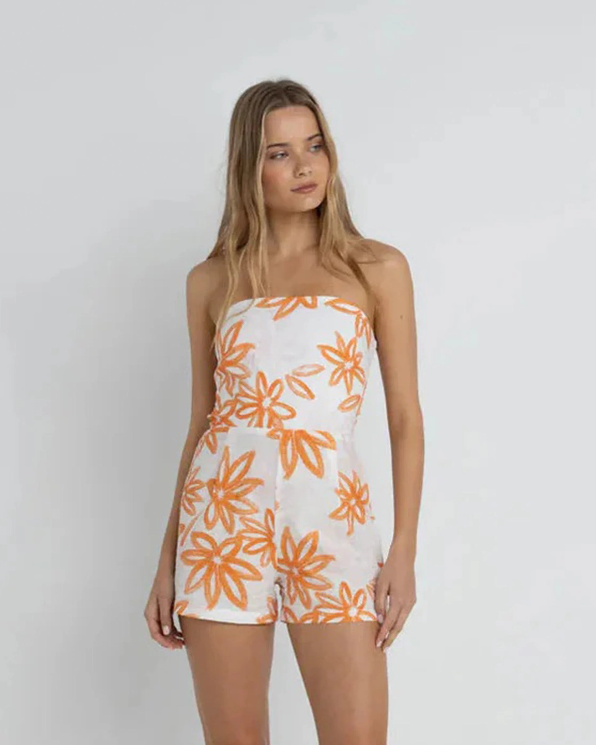 Sanctuary Floral Strapless Romper - White