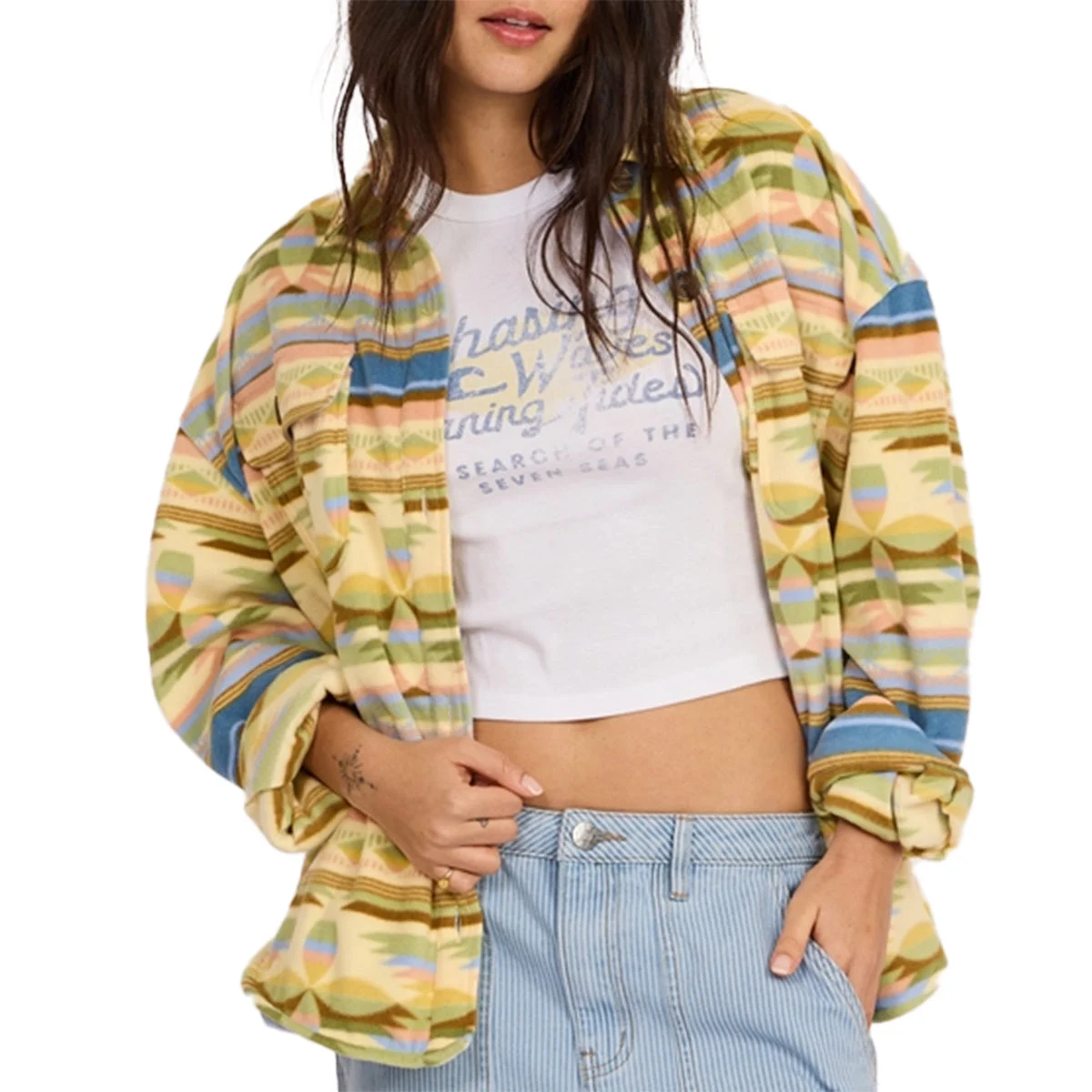 Sisstr Women's Washed Ashore Long Sleeve Button-Up Fleece Shirt