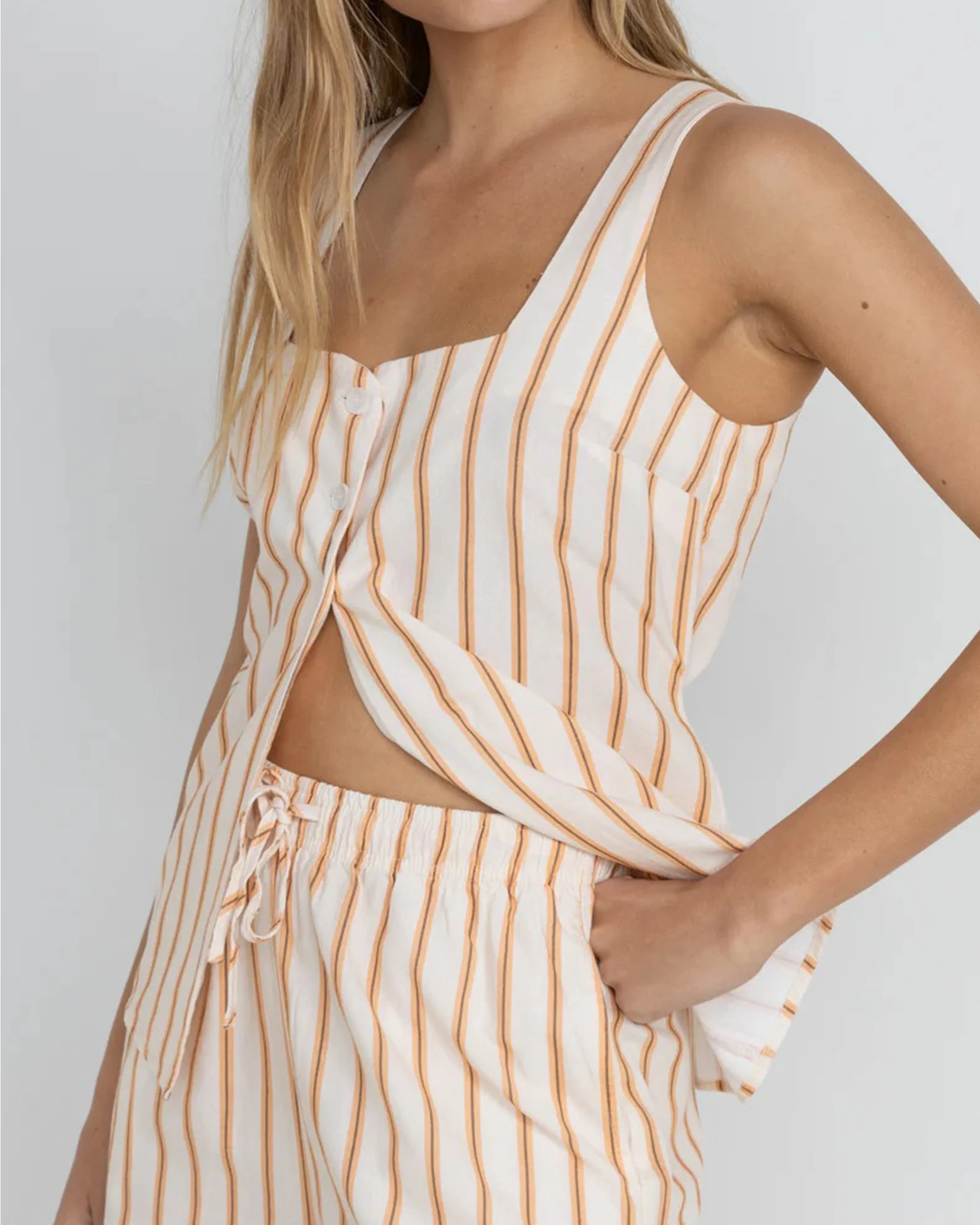 Tide Stripe Long Vest - Natural
