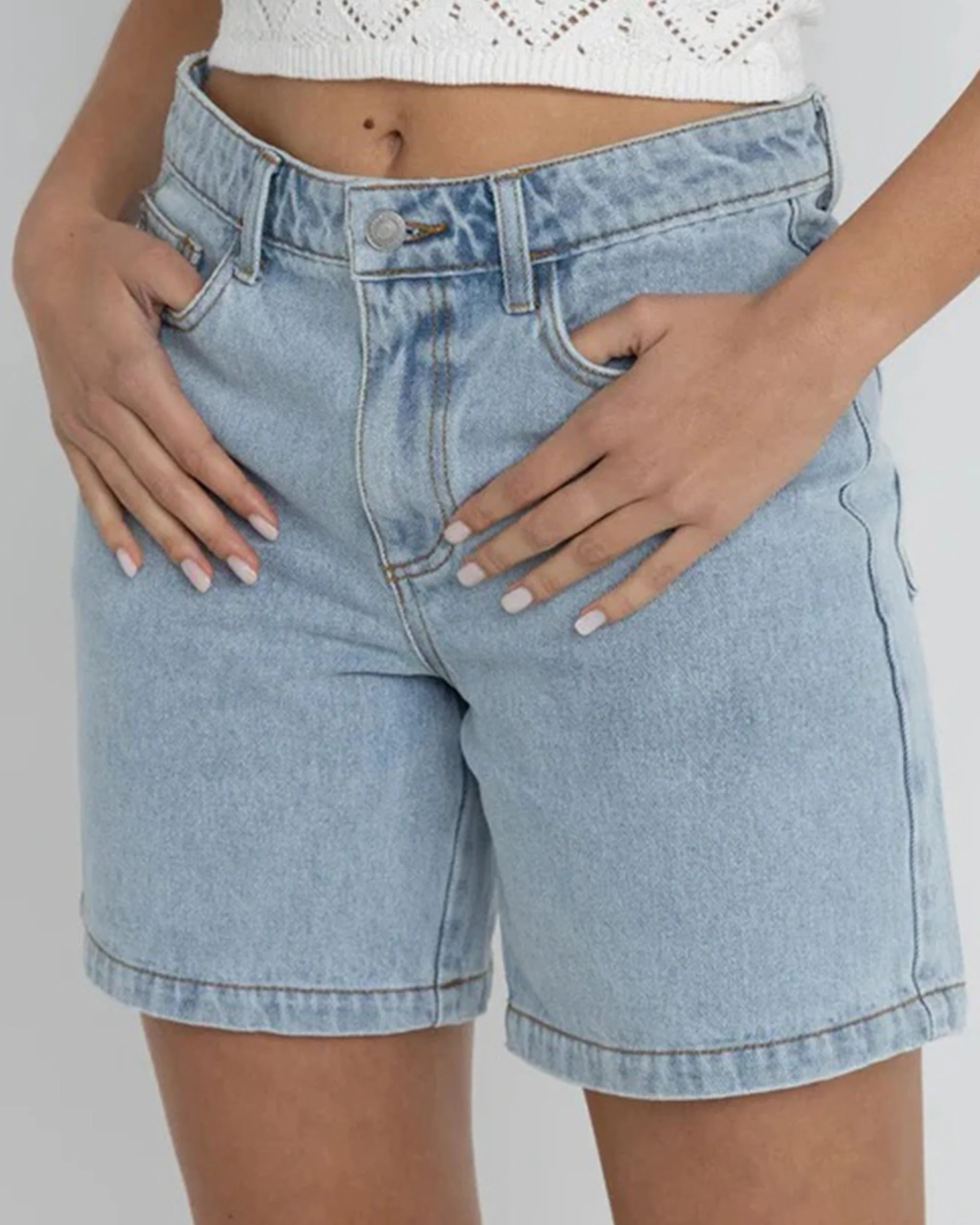Tour Denim Bermuda Shorts - Light Blue