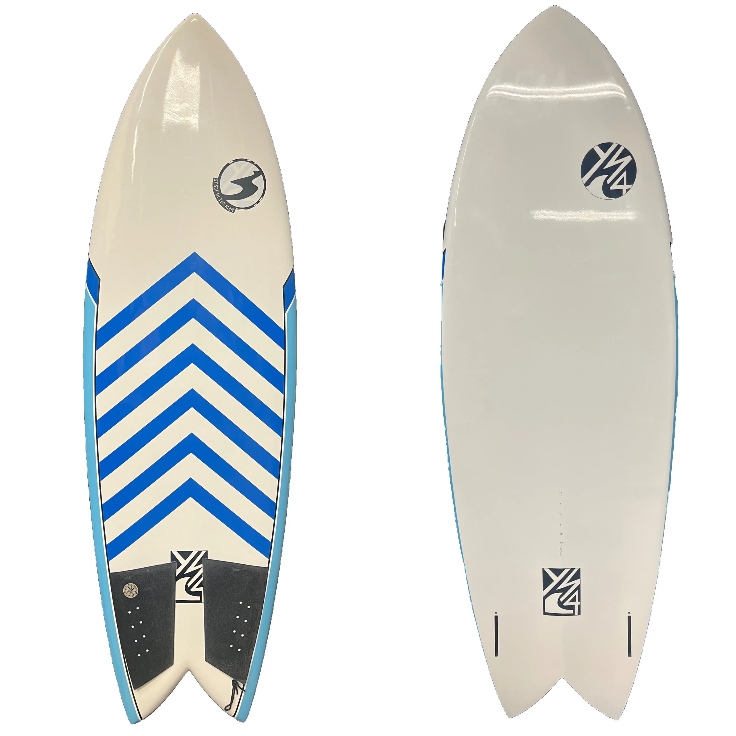 Used 5'5" YS IV Twin Fish Surfboard (Blue/White)