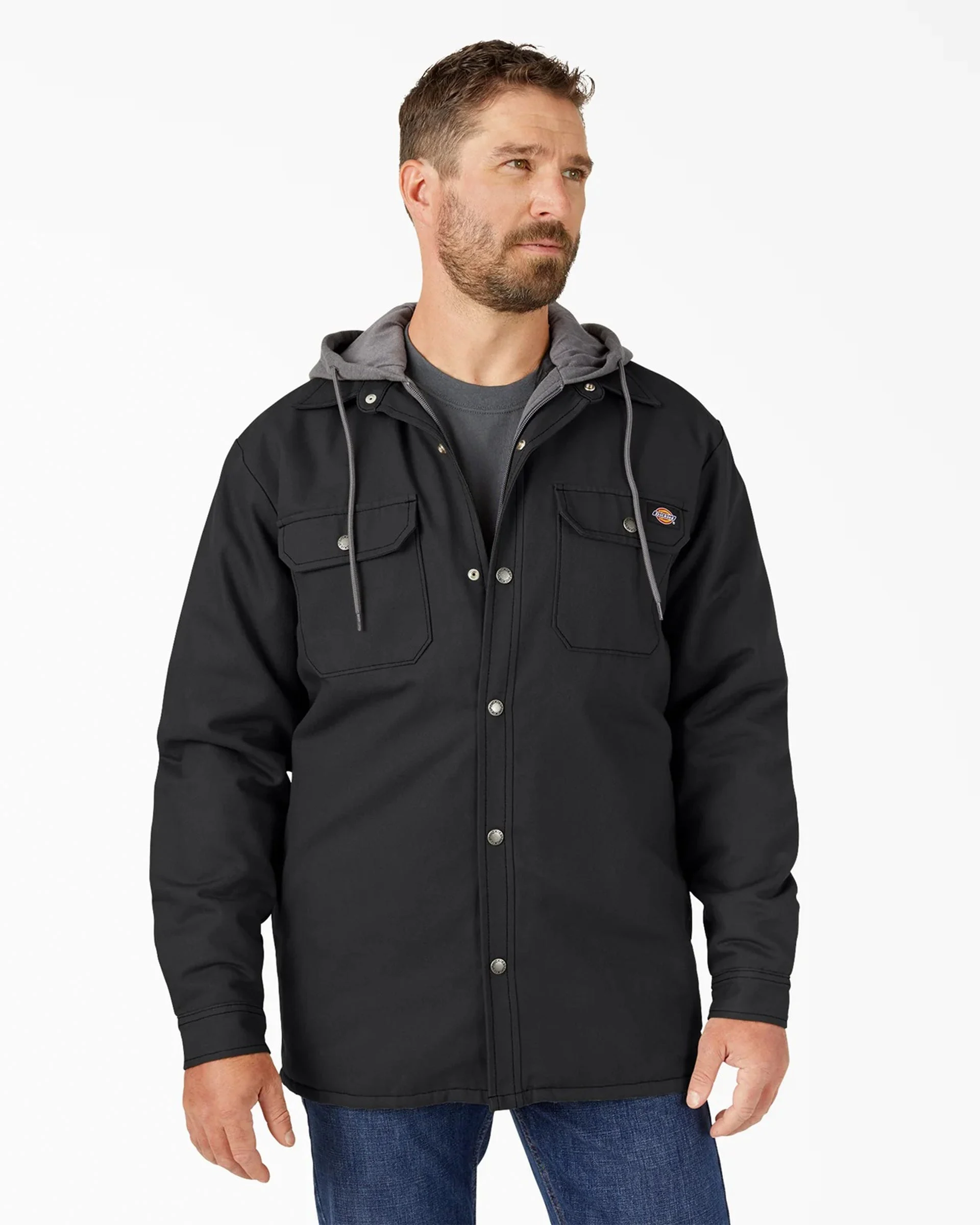 Water Repellent Duck Hooded Shirt Jacket - Black