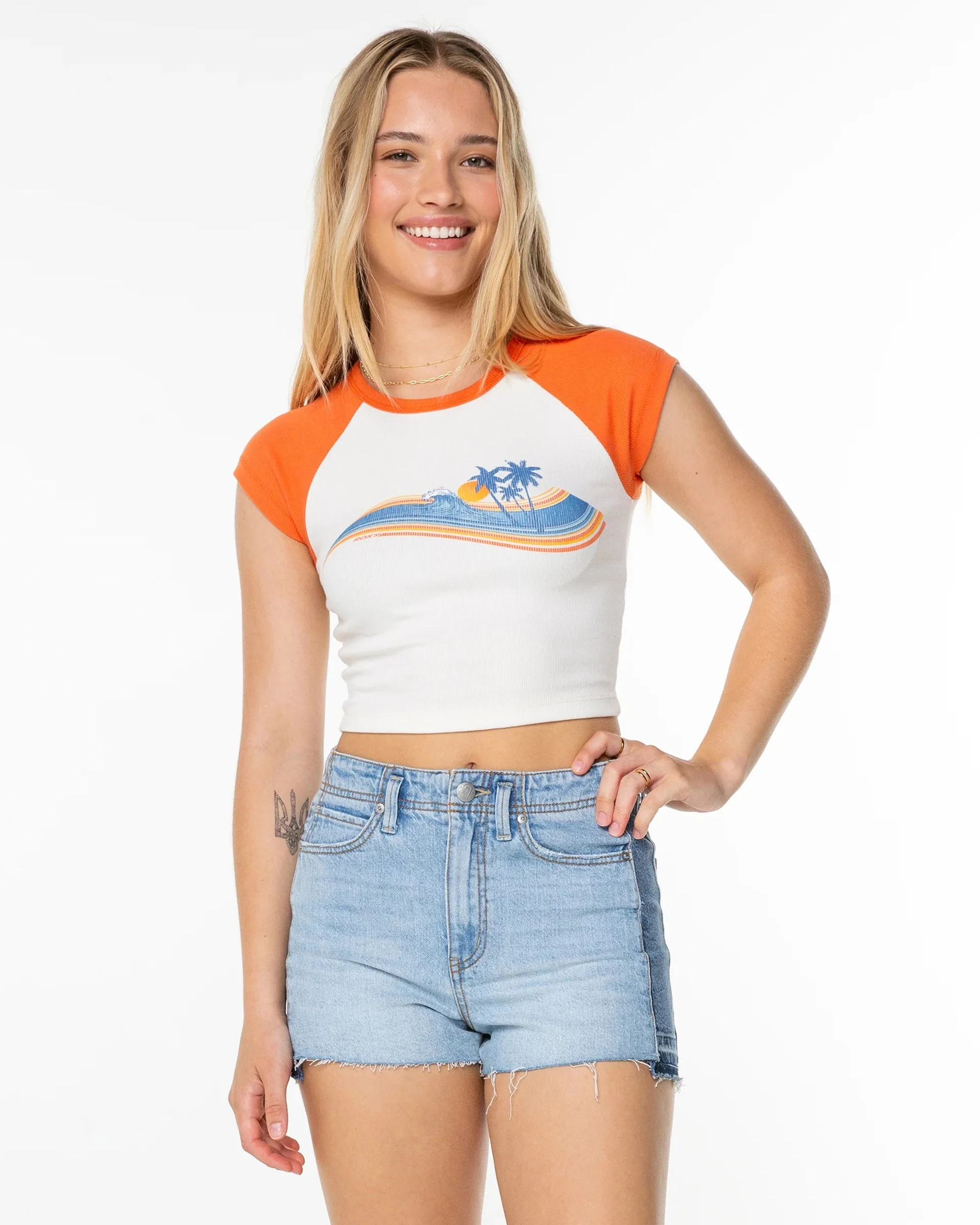 Wave Stripe Cropped Baby Tee - Tigerlily Wave Stripe