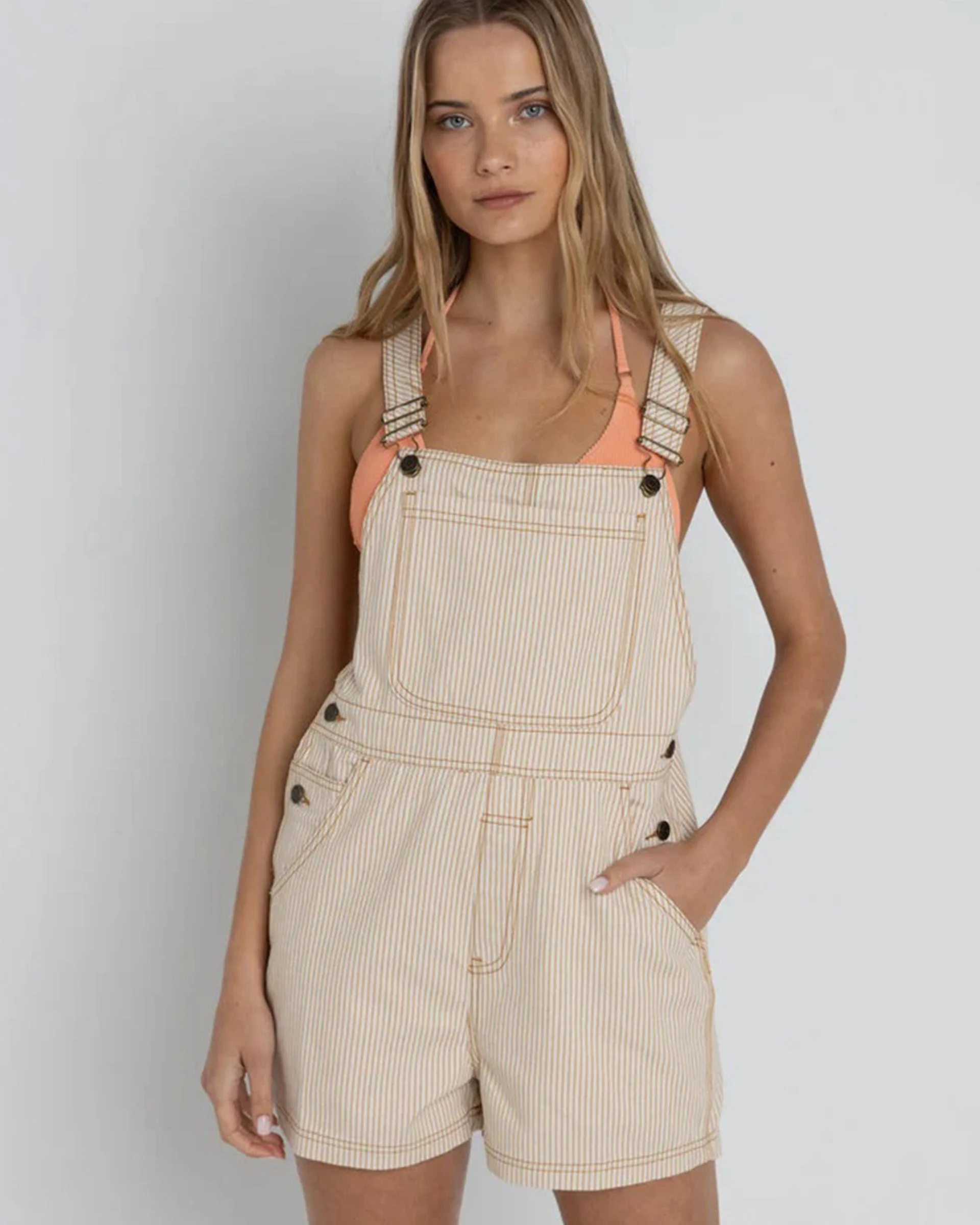 Willa Stripe Short Overall - Sand